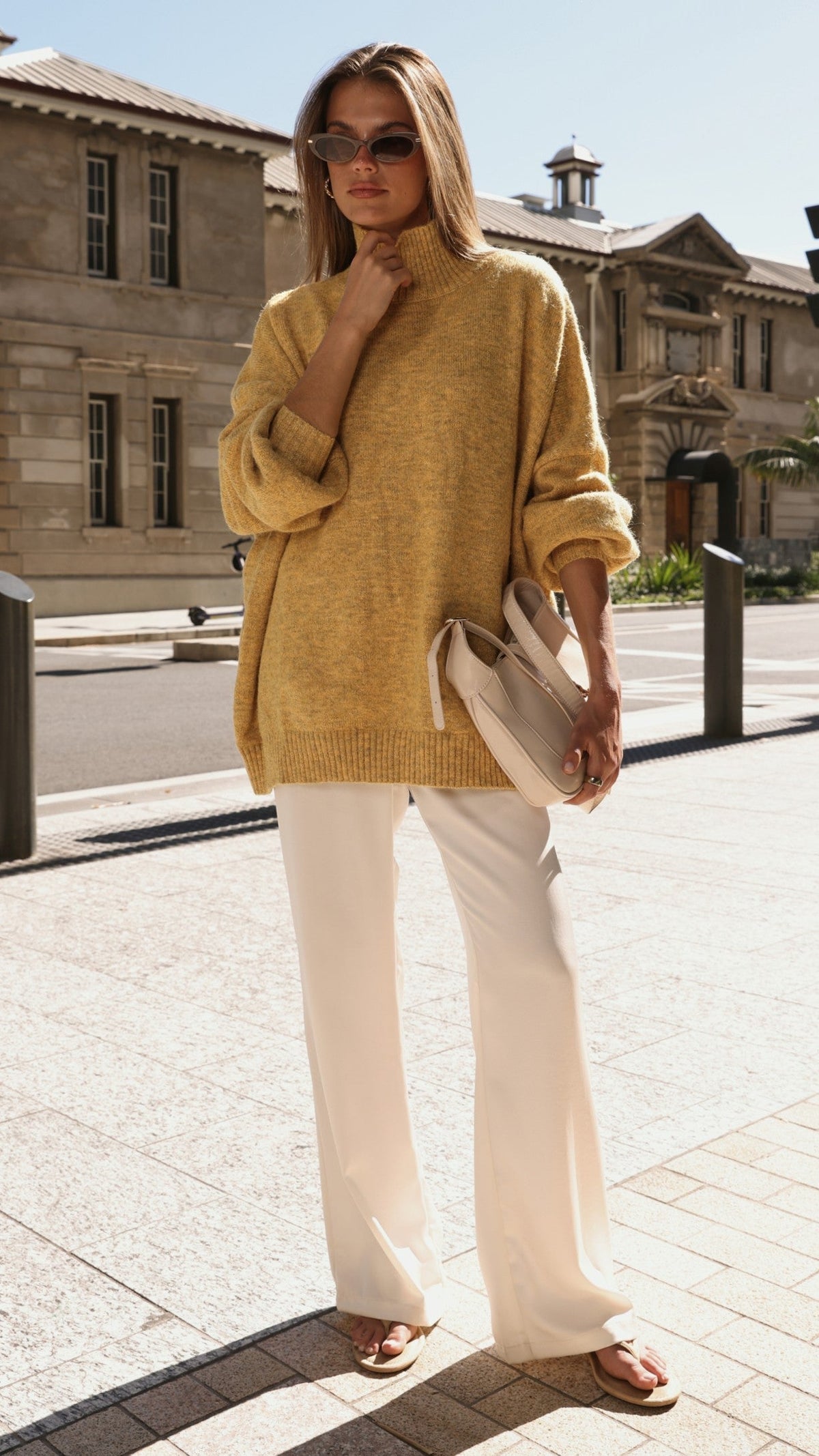 Harita Turtleneck Bell Sleeve Boxy Knit Jumper – Mustard – view 9