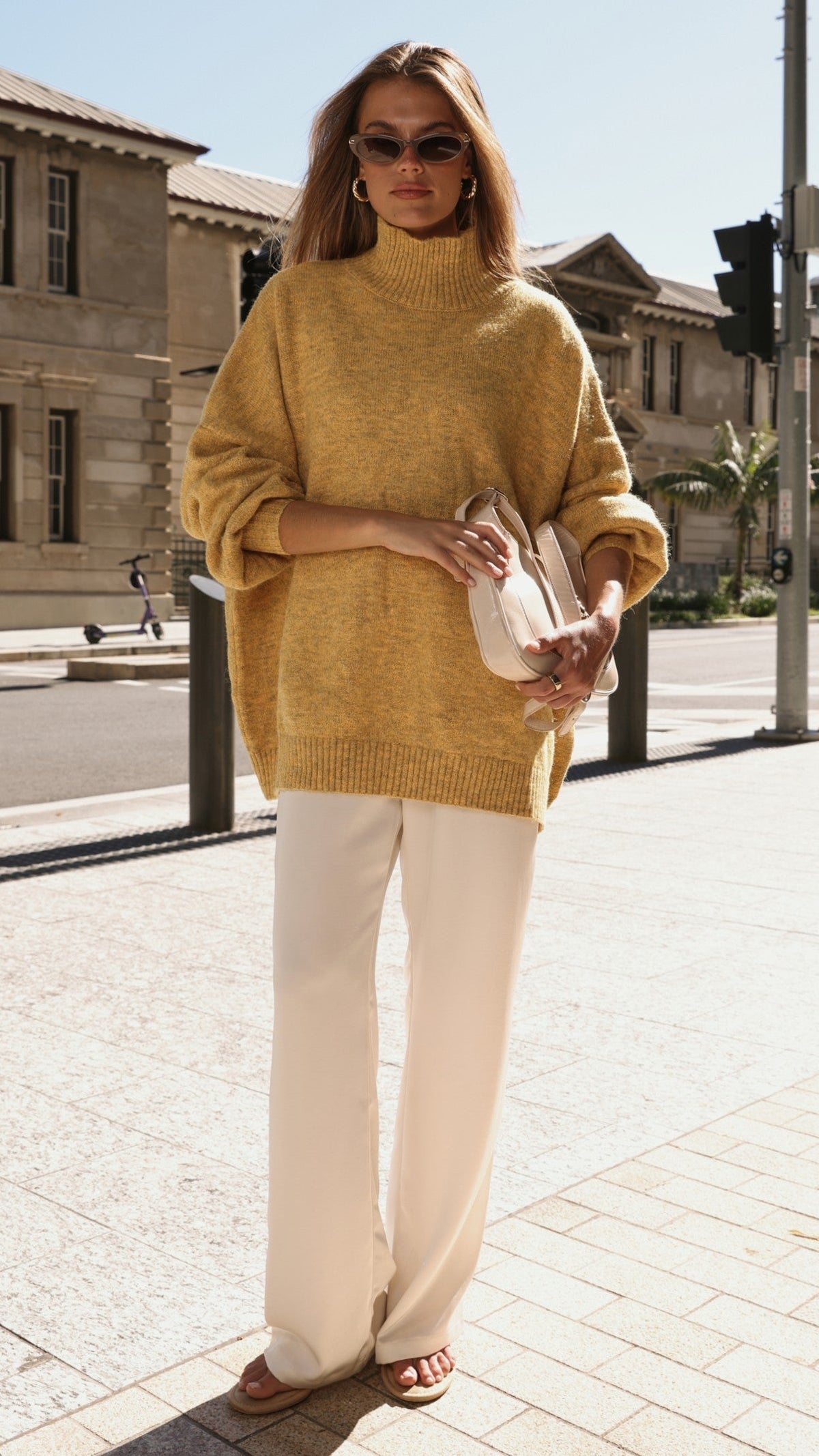 Harita Turtleneck Bell Sleeve Boxy Knit Jumper – Mustard – view 10