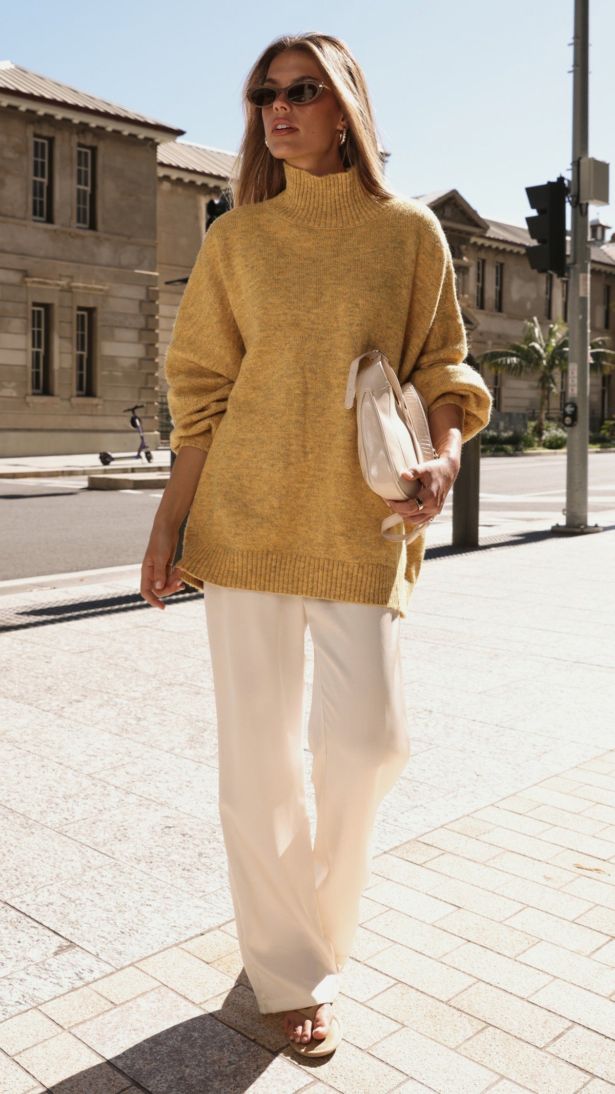 Harita Turtleneck Bell Sleeve Boxy Knit Jumper – Mustard – view 11