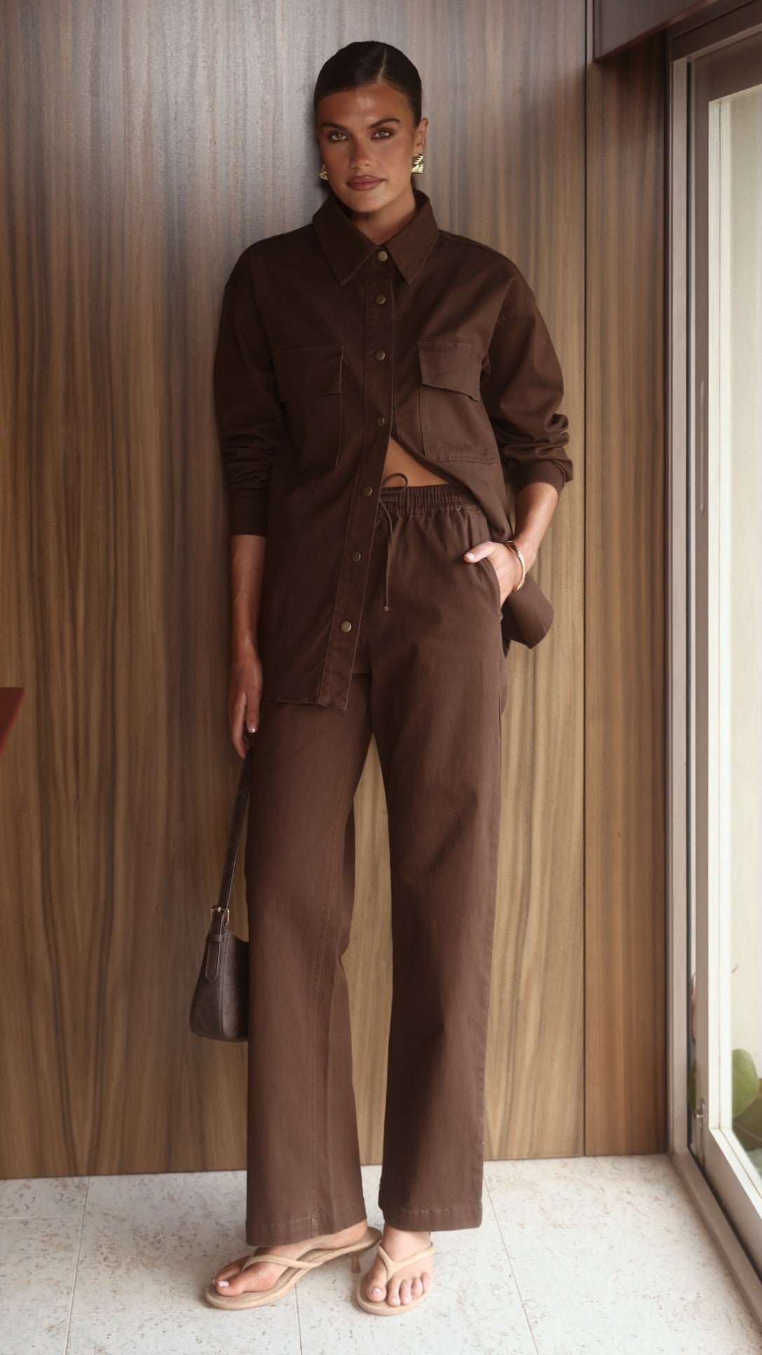 Zenia High Waisted Tie Waist Straight Leg Denim Trousers – Chocolate – view 10