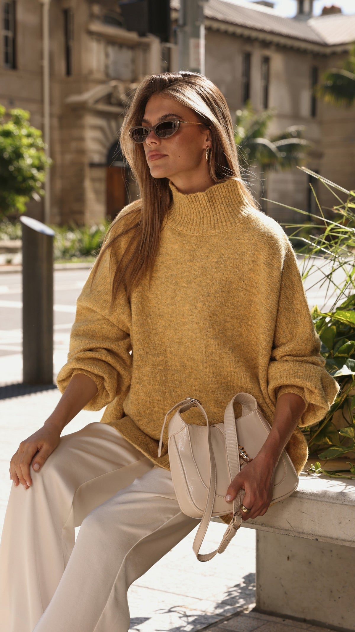 Harita Turtleneck Bell Sleeve Boxy Knit Jumper – Mustard – view 12