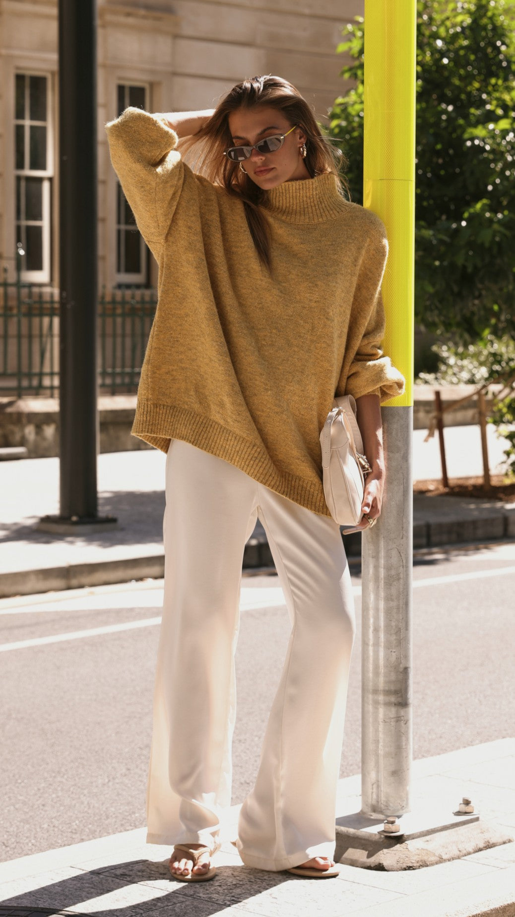 Harita Turtleneck Bell Sleeve Boxy Knit Jumper – Mustard – view 16