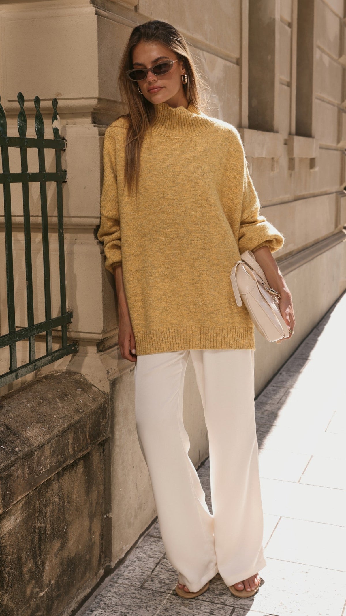 Harita Turtleneck Bell Sleeve Boxy Knit Jumper – Mustard – view 3