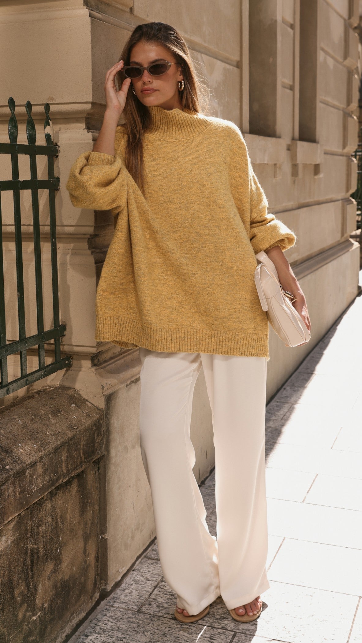 Harita Turtleneck Bell Sleeve Boxy Knit Jumper – Mustard – view 4