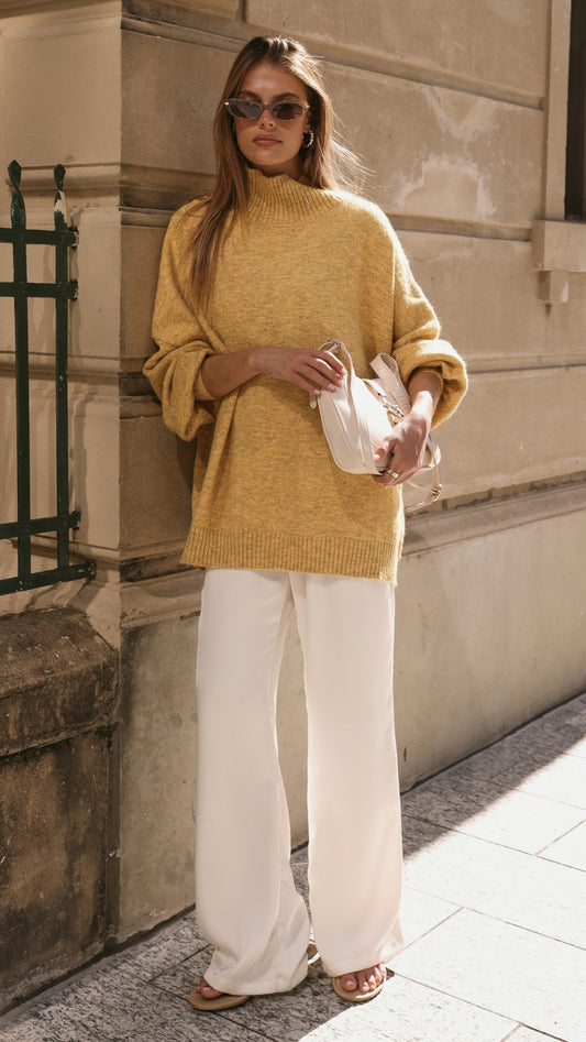 Imogen High Rise Wide Leg Elasticated Waist Trousers – Cream