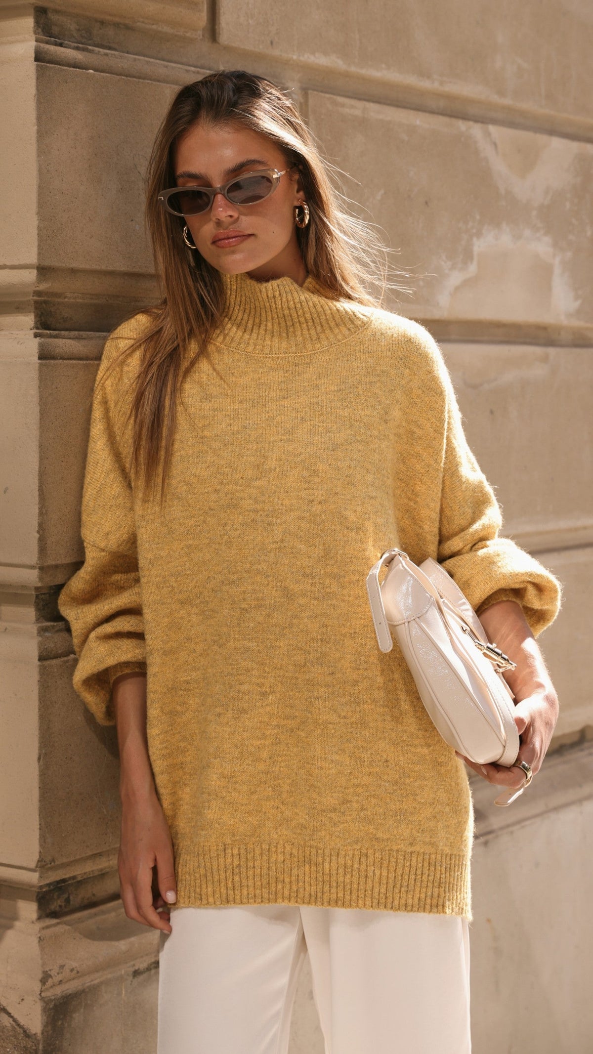 Harita Turtleneck Bell Sleeve Boxy Knit Jumper – Mustard – view 13