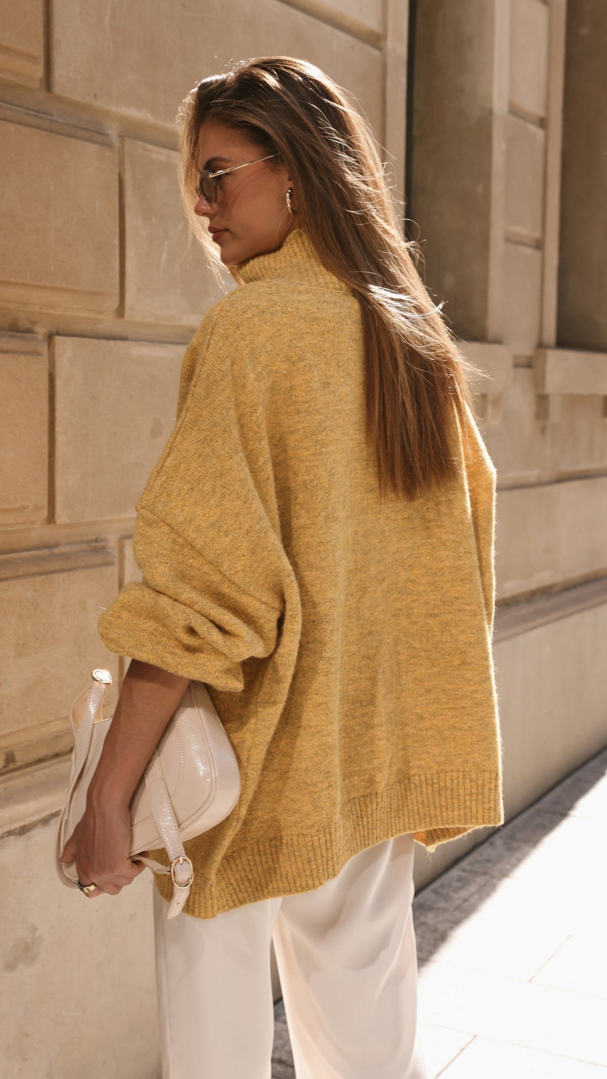 Harita Turtleneck Bell Sleeve Boxy Knit Jumper – Mustard – view 2