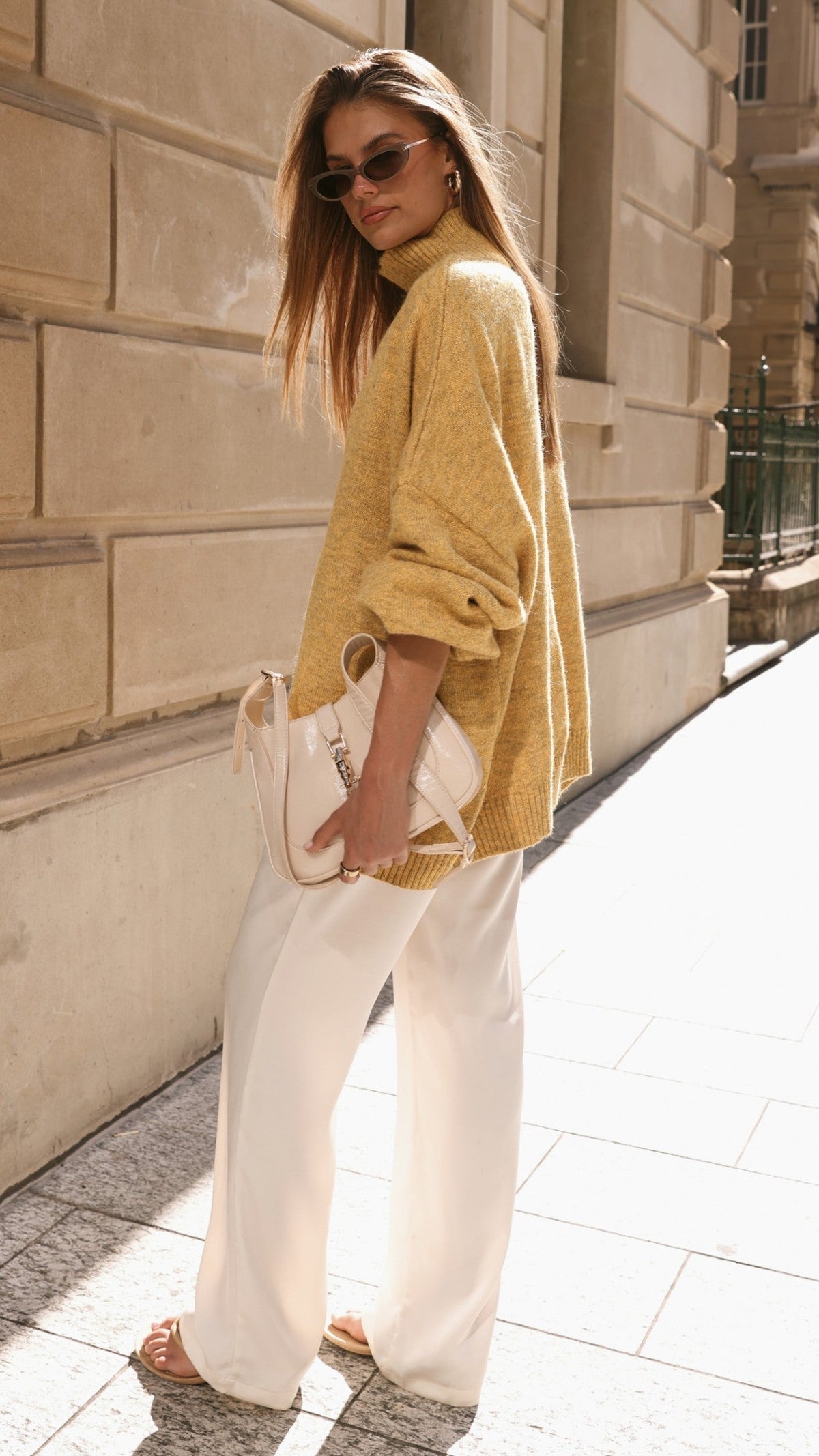 Harita Turtleneck Bell Sleeve Boxy Knit Jumper – Mustard – view 17