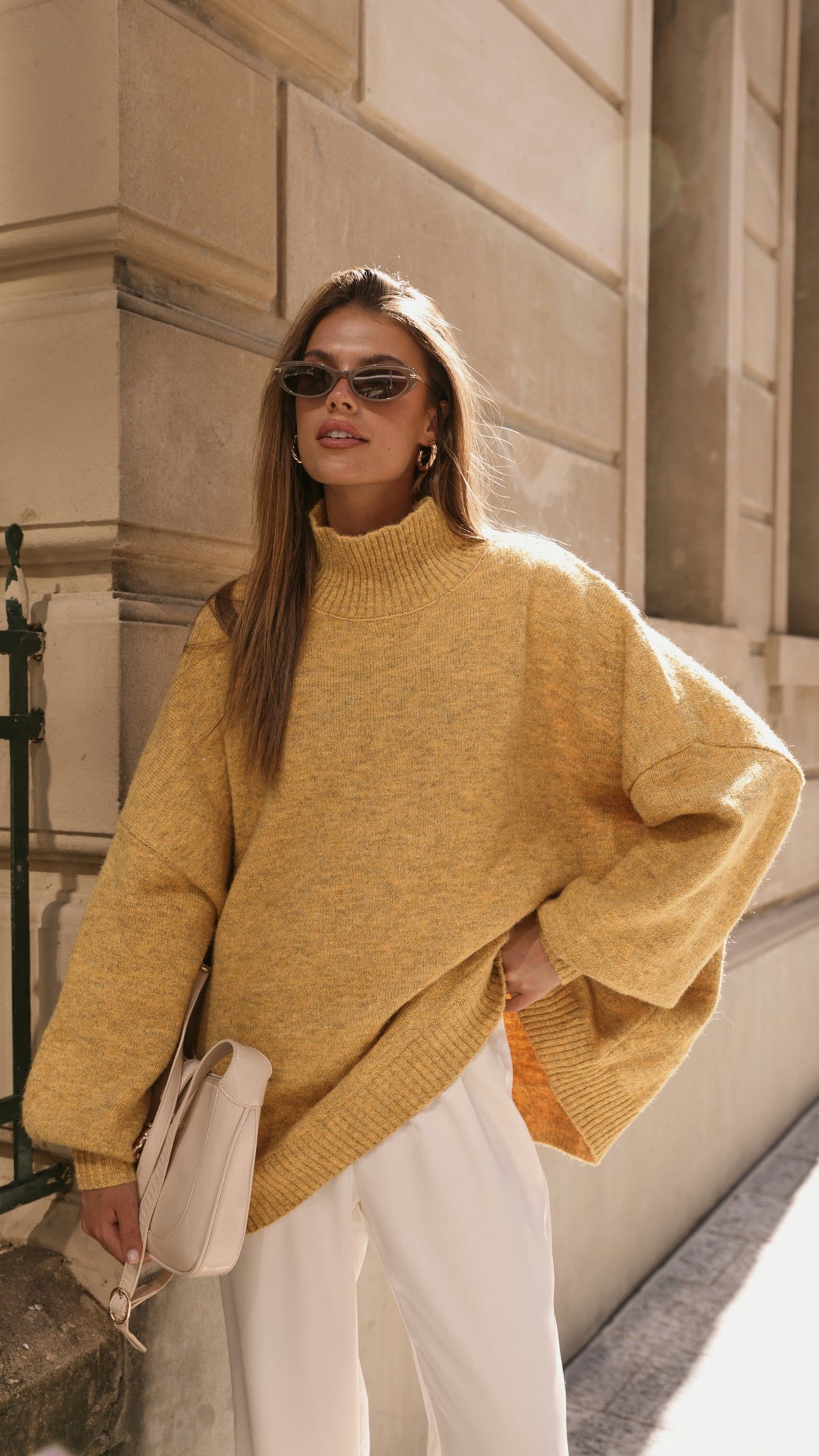 Harita Turtleneck Bell Sleeve Boxy Knit Jumper – Mustard – view 8