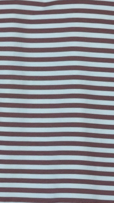 Solana Long Sleeve Top with Contrast Rib Crew Neck – Blue/Choc Stripe