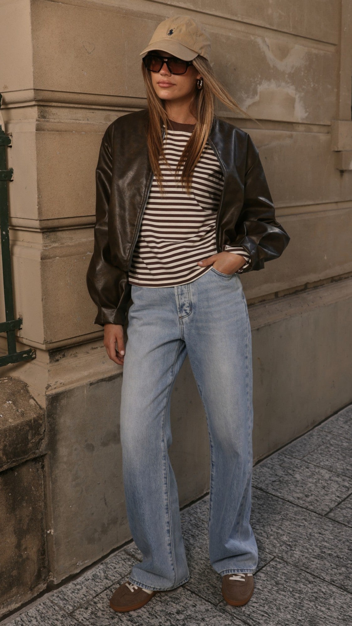 Jackson Faux Leather Bomber Jacket with Silver Zip – Vintage Brown