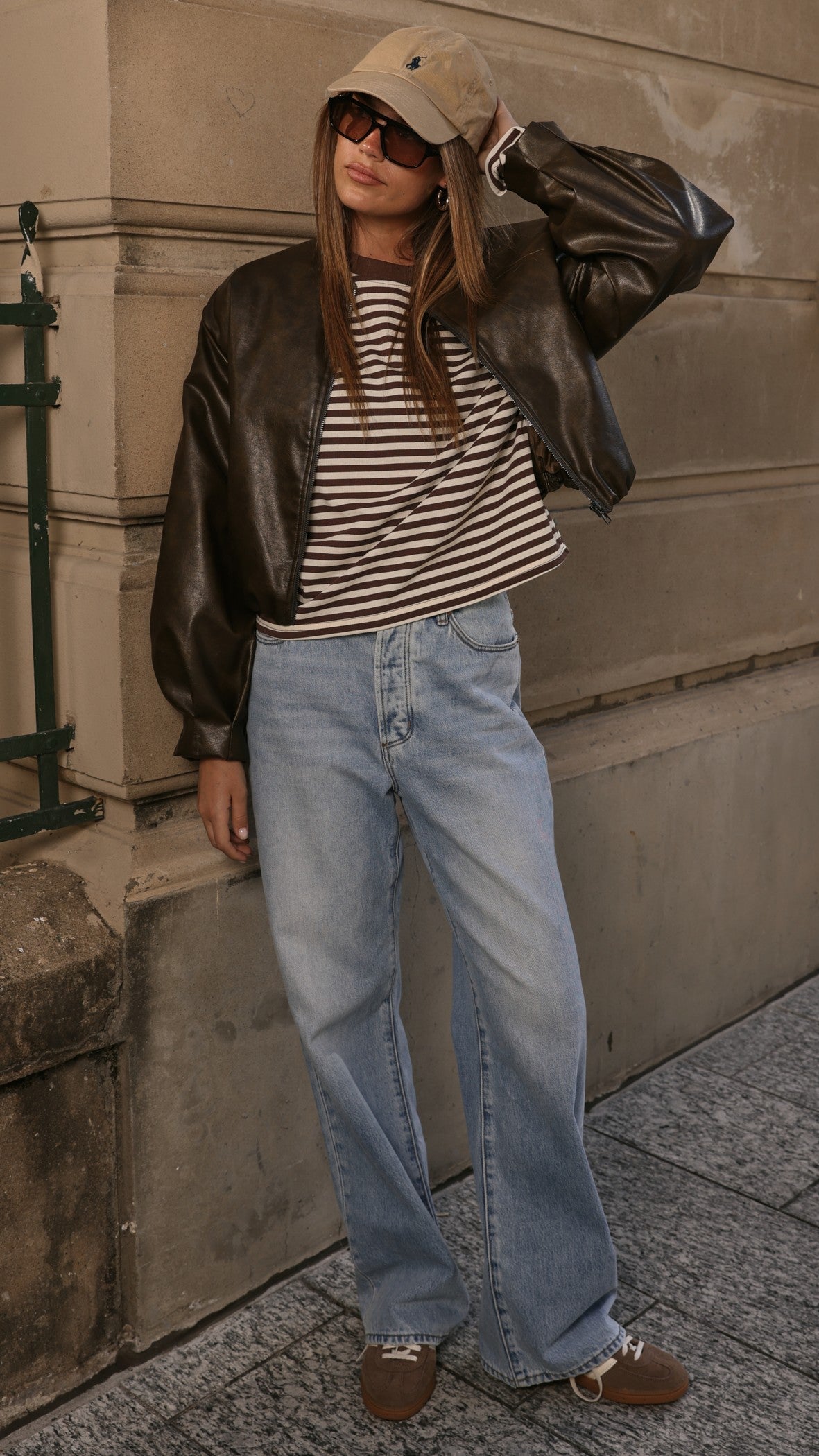 Jackson Faux Leather Bomber Jacket with Silver Zip – Vintage Brown