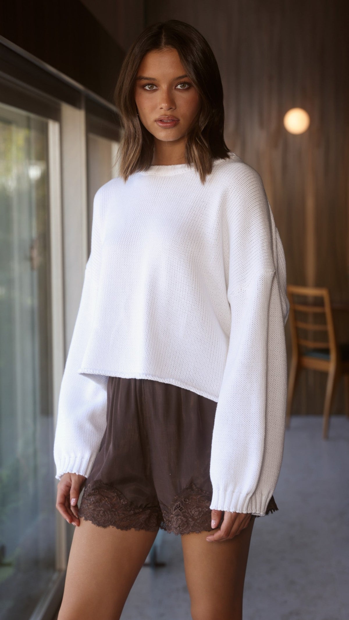 Melbourne Crew Neck Relaxed Fit Cotton Knit Jumper – White