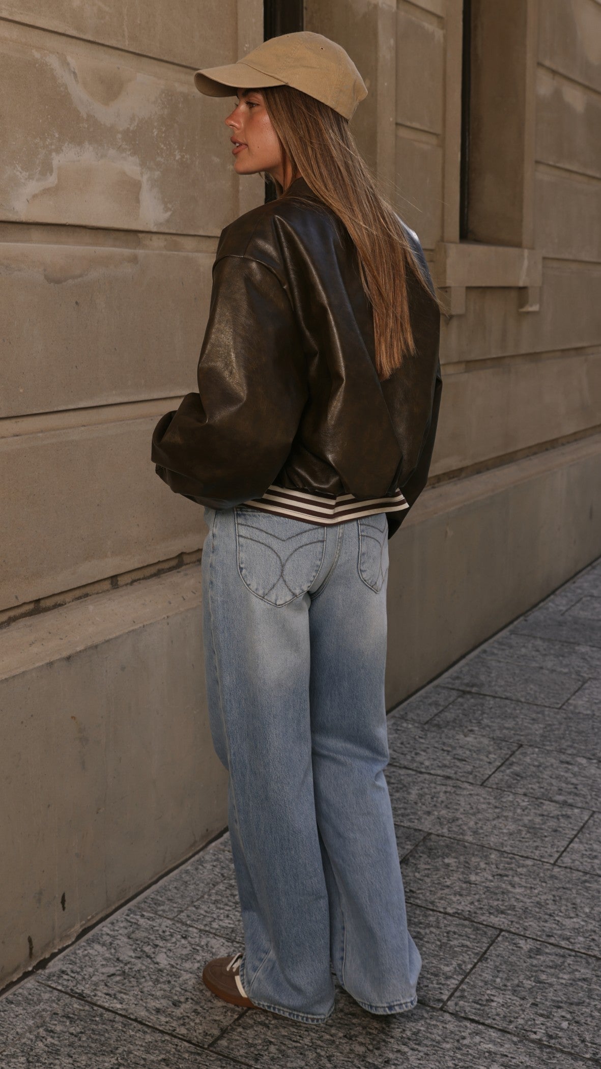 Jackson Faux Leather Bomber Jacket with Silver Zip – Vintage Brown – view 15