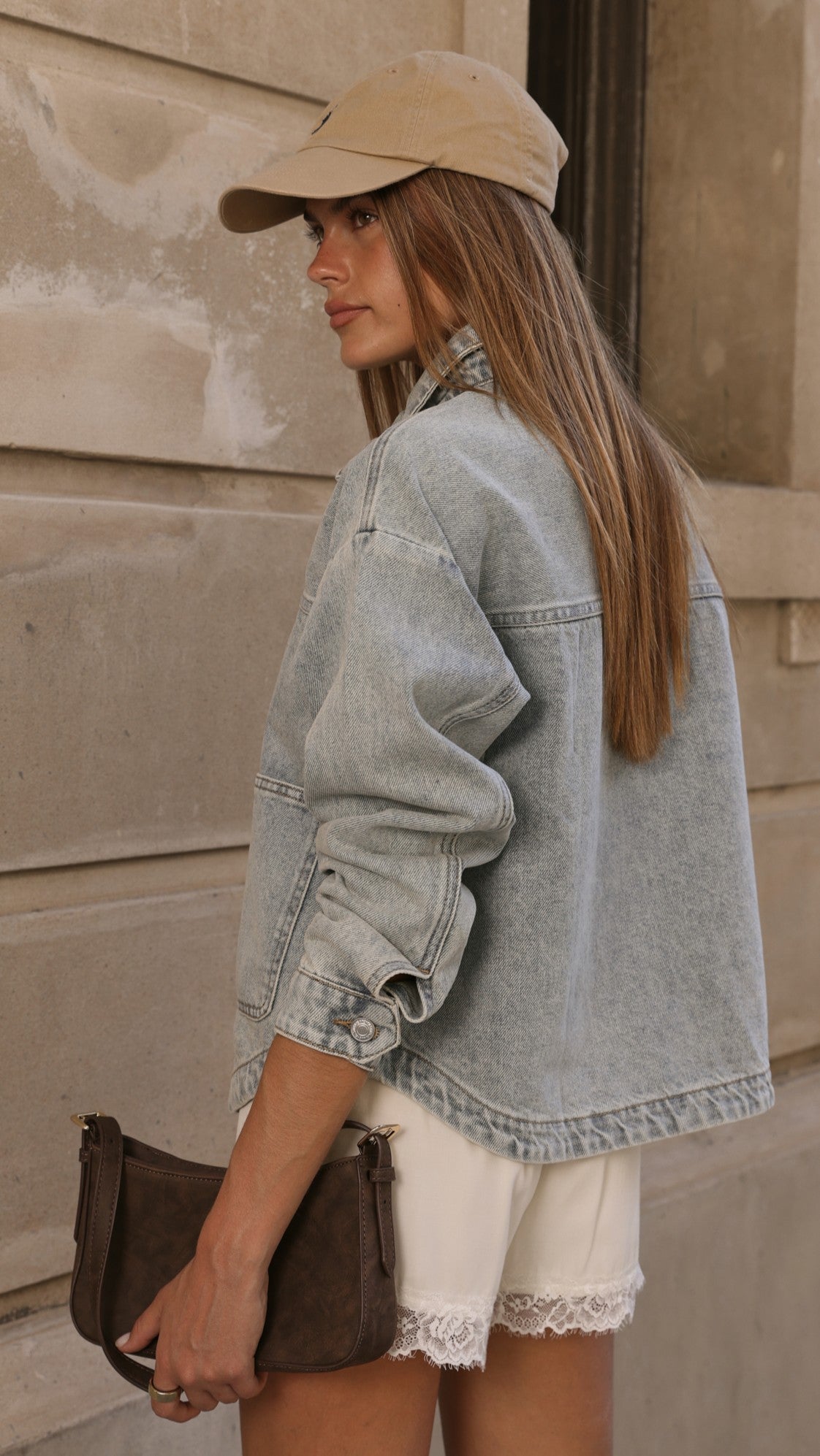 Franklyn Collared Cotton Denim Jacket with Silver Buttons – Stone Wash – view 6