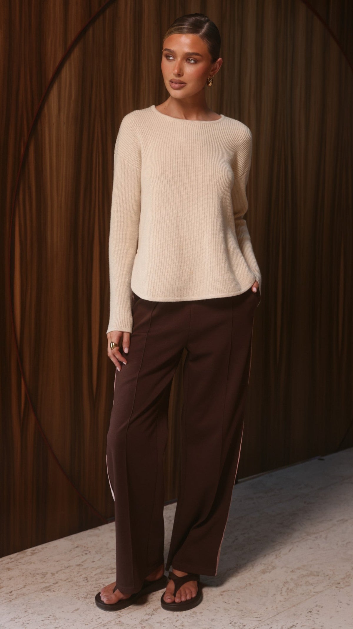 Isaiah Racer Stripe Pleated High Waisted Trackpants – Chocolate/Pink – view 4
