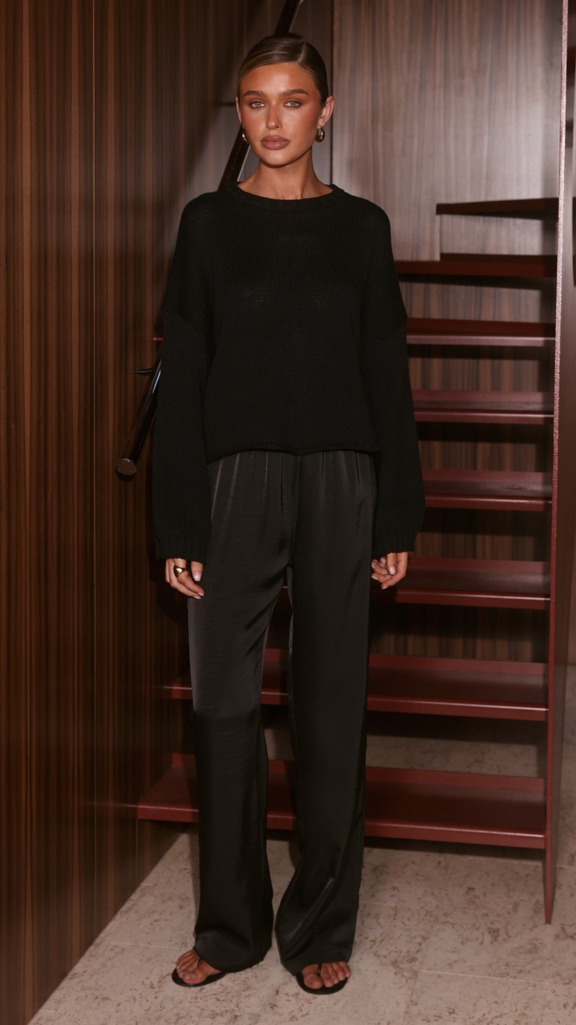 Melbourne Crew Neck Relaxed Fit Cotton Knit Jumper – Black – view 3