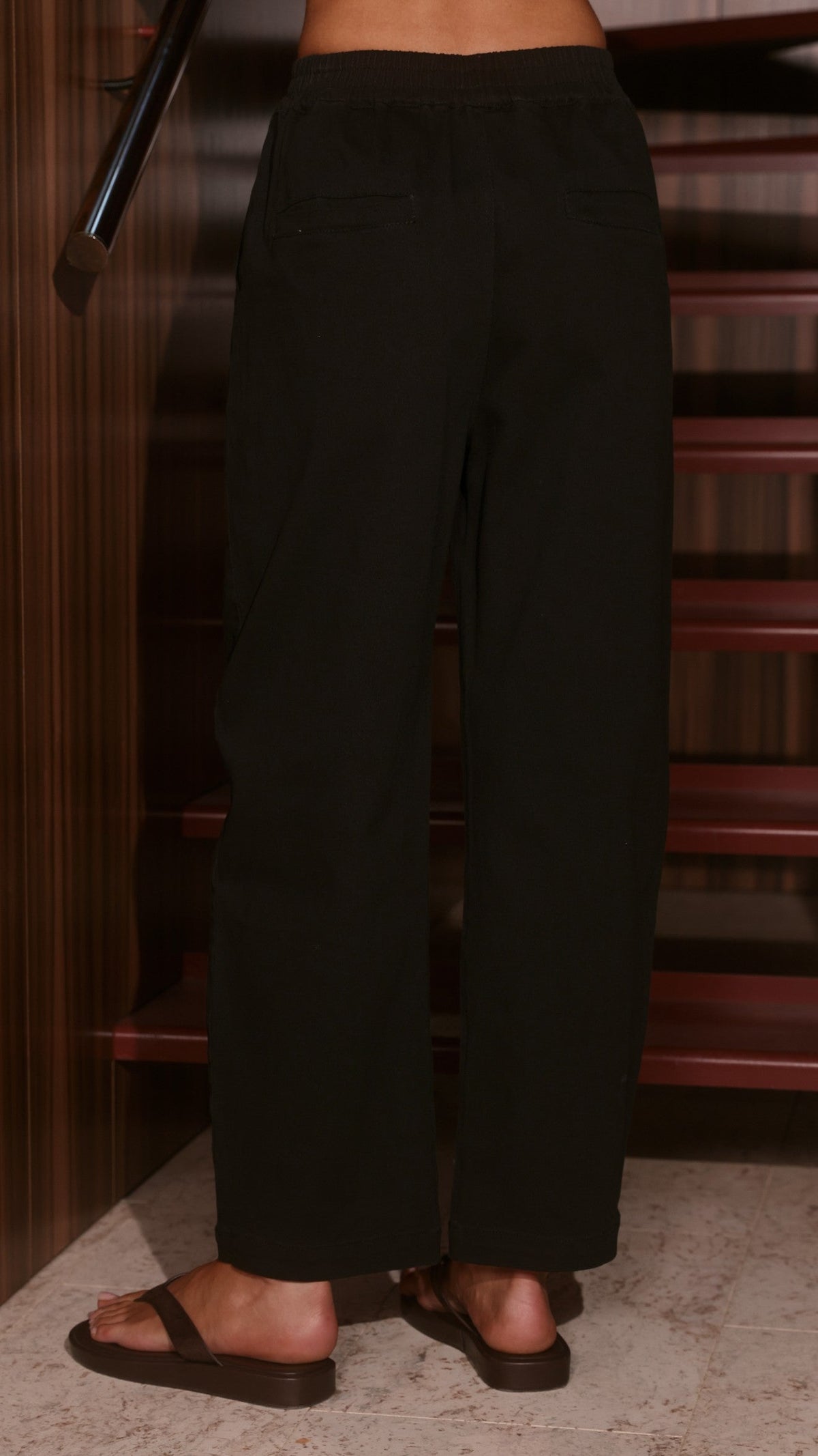 Delia Relaxed Fit Elasticated Waist Cotton Trousers – Black – view 7