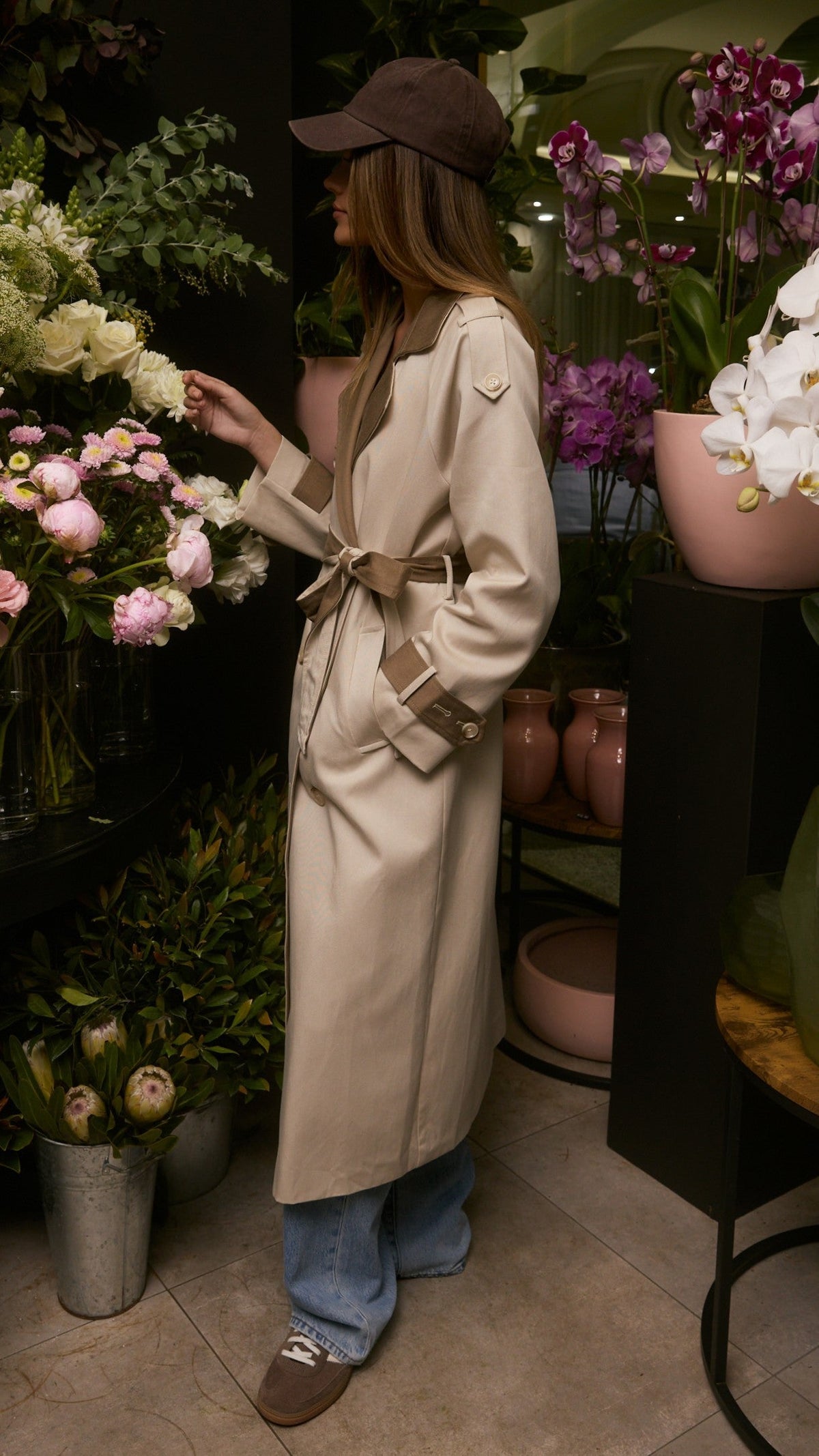 Sutton Longline Collared Trench Coat with Belt – Almond