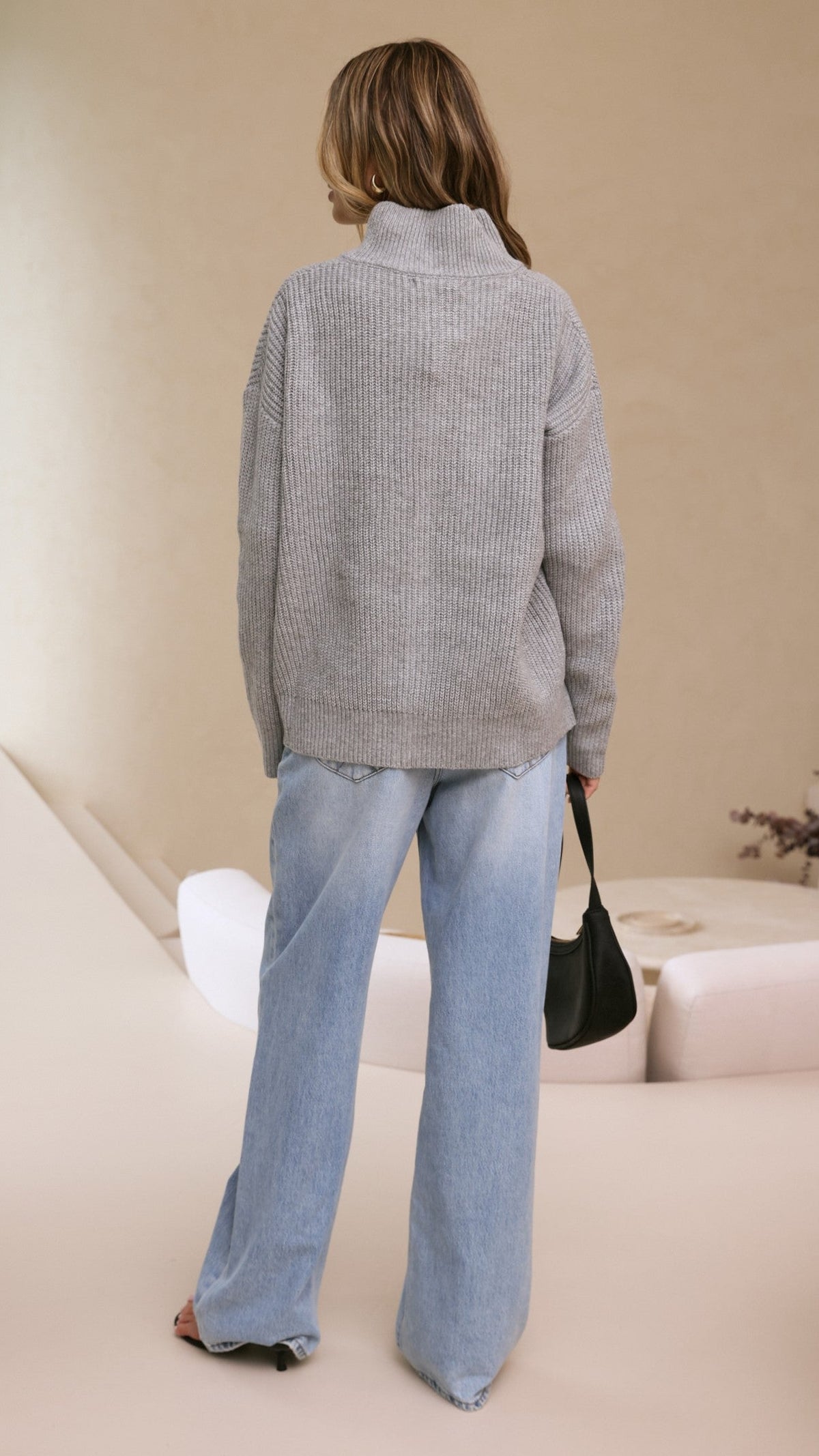 Riley High Neck Double Zip Front Knit Cardigan – Grey