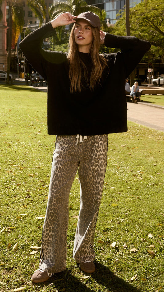 Vox High Waisted Straight Leg Trousers – Leopard Print Racer Stripe – view 2