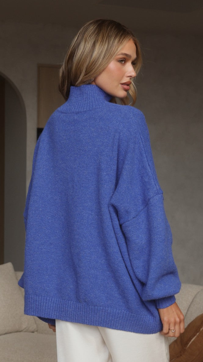 Harita Turtleneck Bell Sleeve Boxy Knit Jumper – Blue – view 2