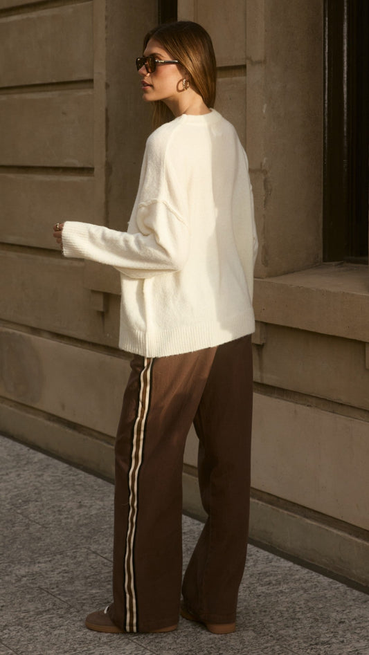 Haven Oversized Crew Neck Exposed Seam Knit Jumper – Cream – view 2