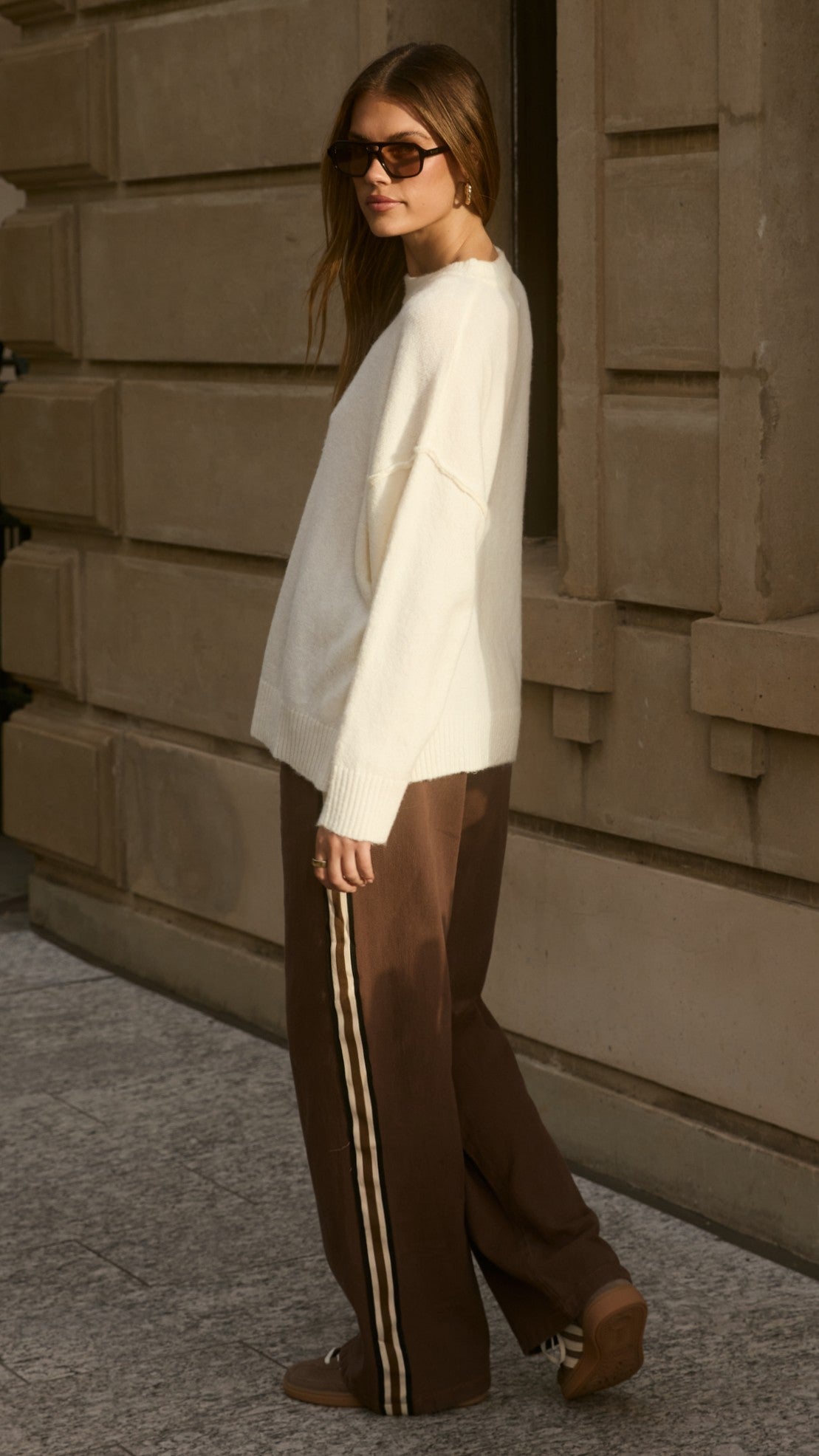 Haven Oversized Crew Neck Exposed Seam Knit Jumper – Cream – view 9
