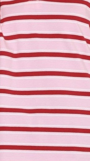 Jayana Collared Jersey Top with Button V-Neck – Red/Pink Stripe
