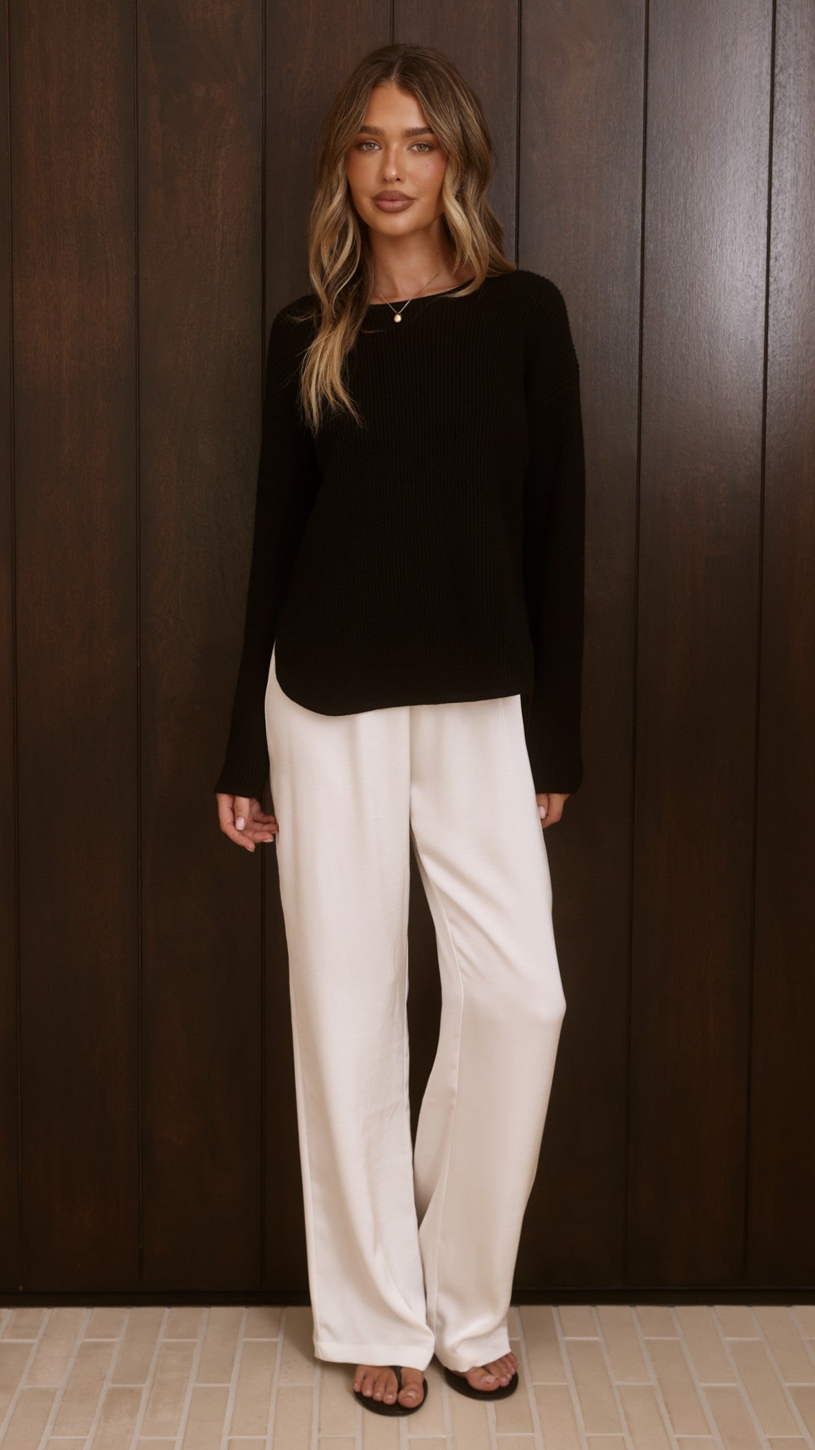 Kennedy Relaxed Crew Neck Rib Knit Jumper with Side Splits – Black