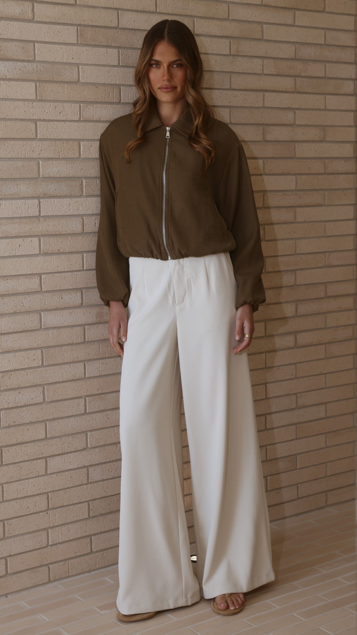 Brax Collared Bomber Jacket with Bubble Hem – Khaki – view 7