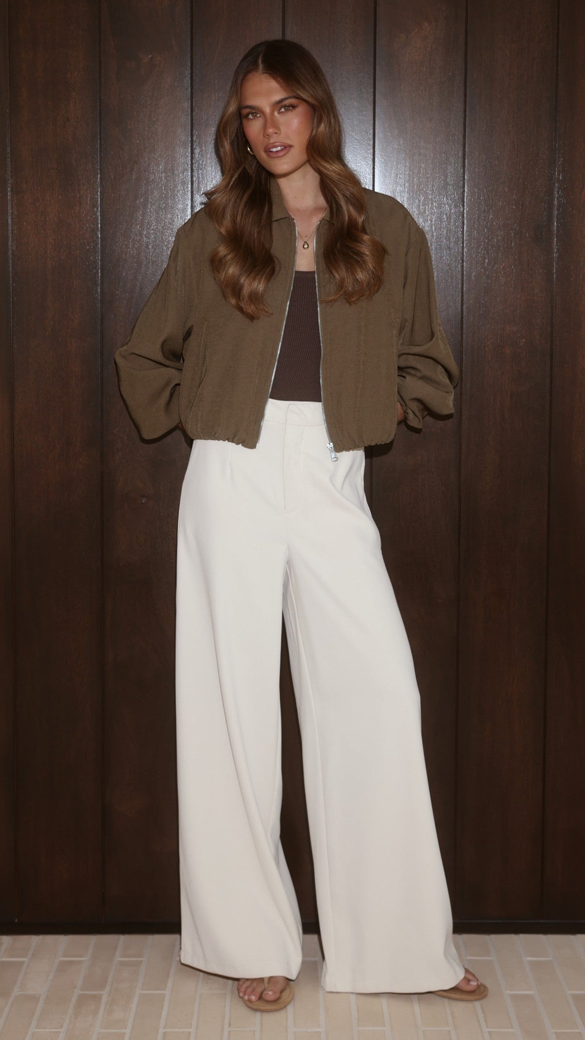 Brax Collared Bomber Jacket with Bubble Hem – Khaki – view 9