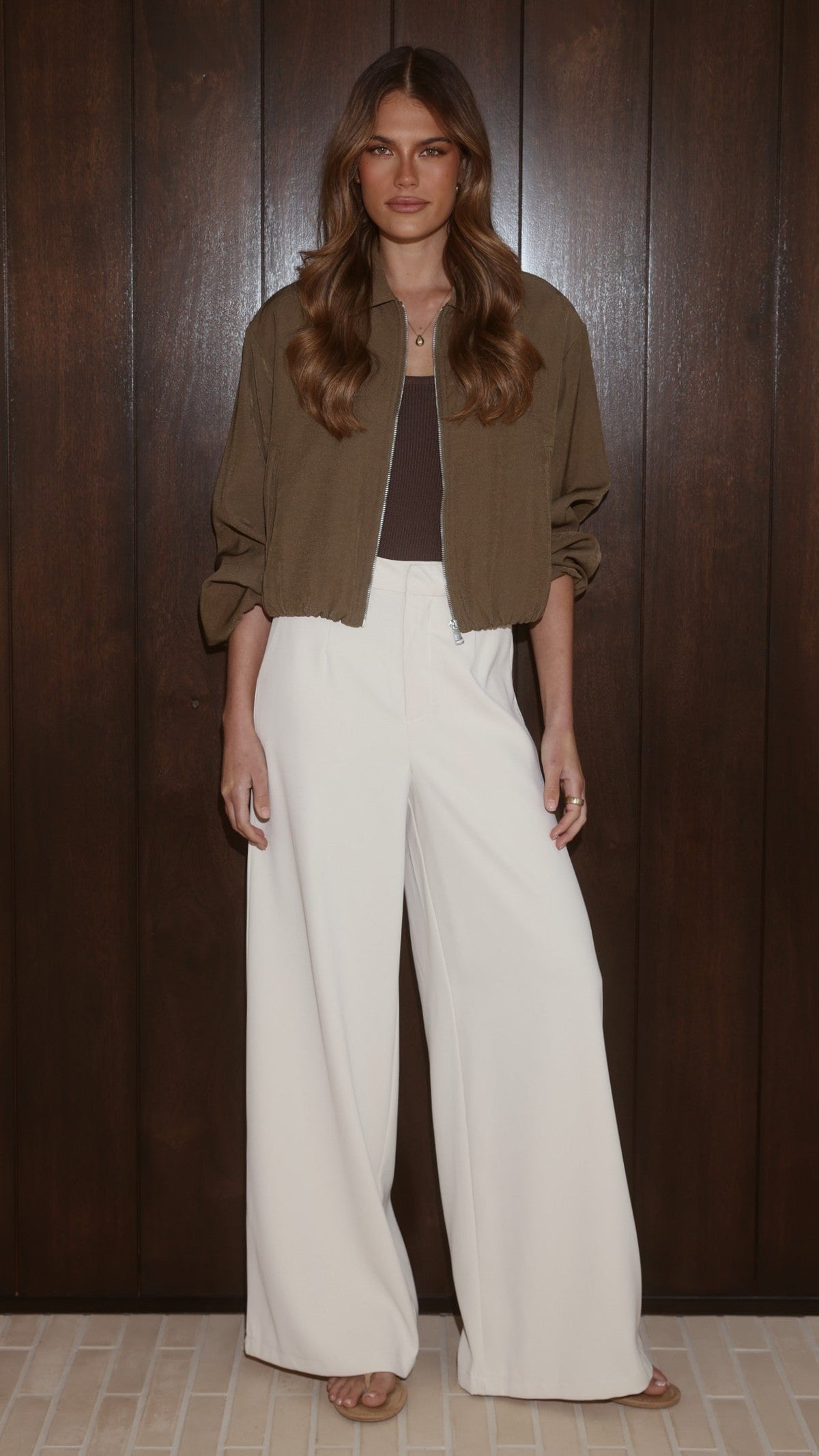 Brax Collared Bomber Jacket with Bubble Hem – Khaki – view 10
