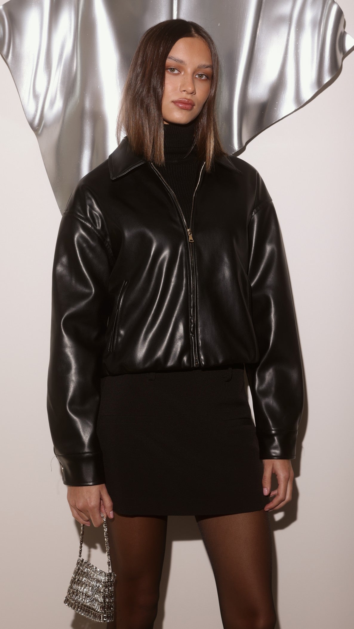Quinn Collared Zip-Front Jacket with Elasticated Hem – Black – view 9