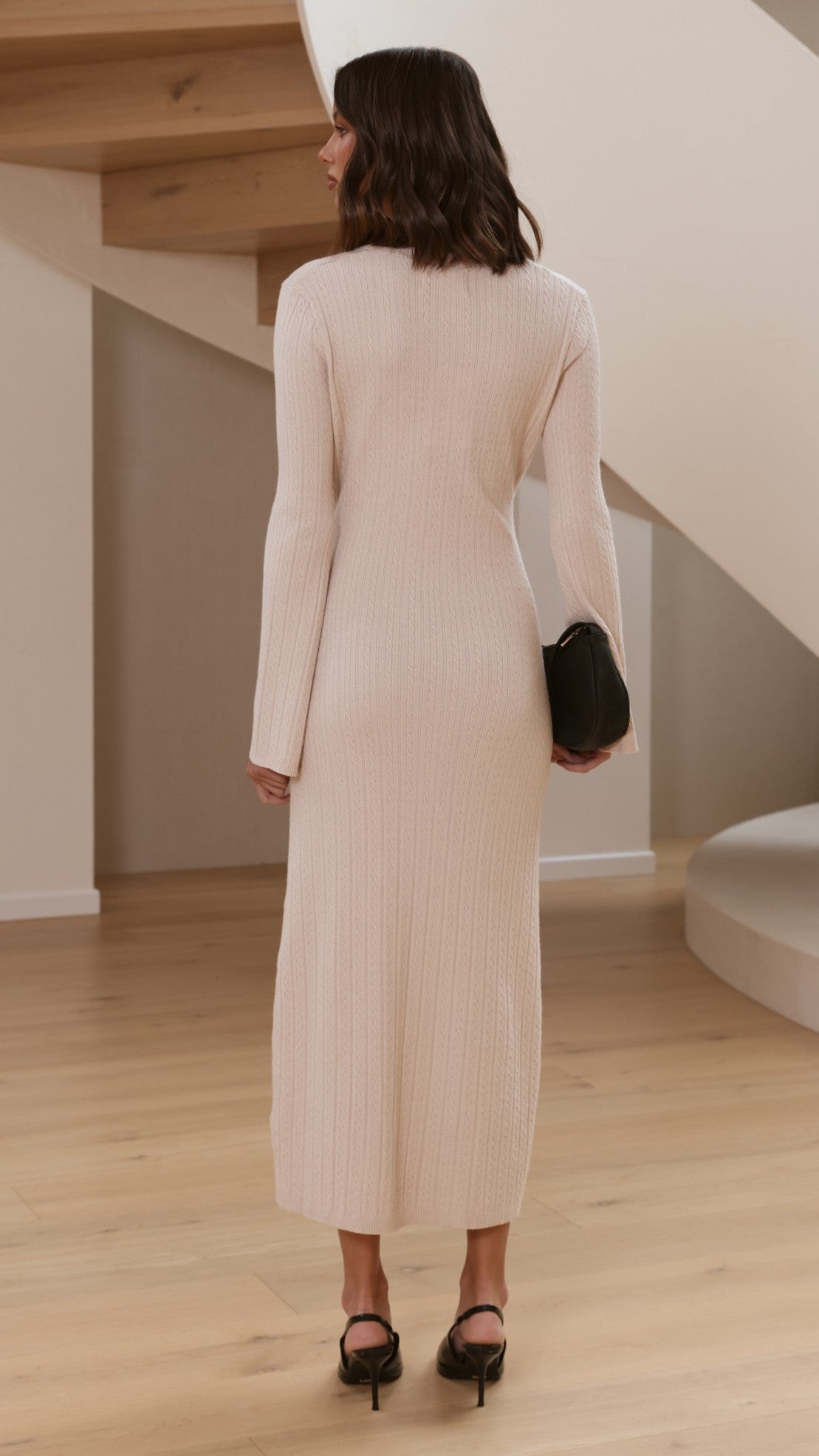 Sloane V-Neck Long Sleeve Maxi Dress with Waist Ties – Sand – view 2
