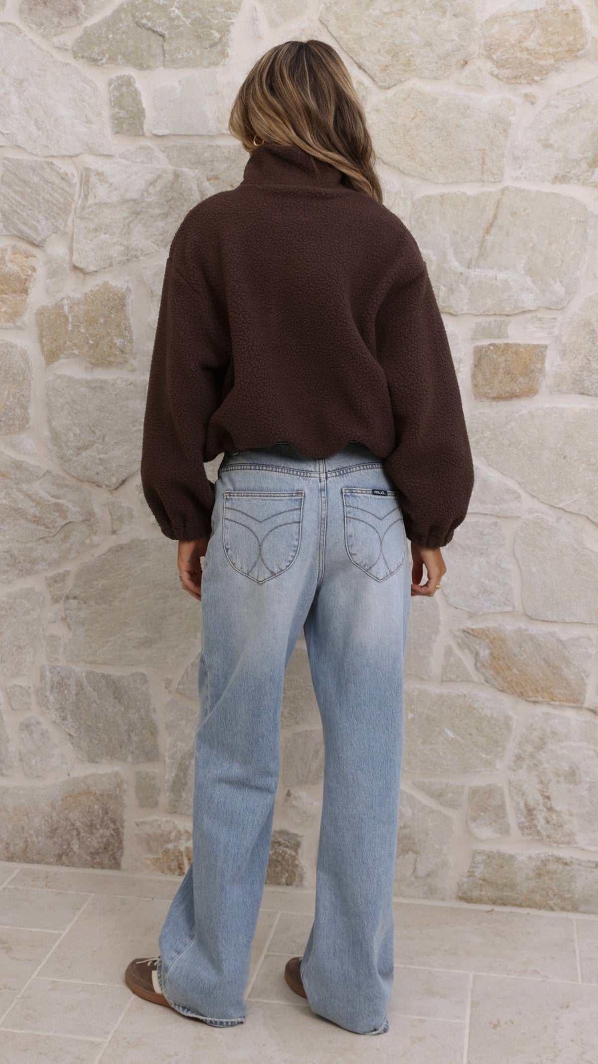 Maisie High Neck Zip-Up Teddy Jacket with Toggle Hem – Chocolate – view 2