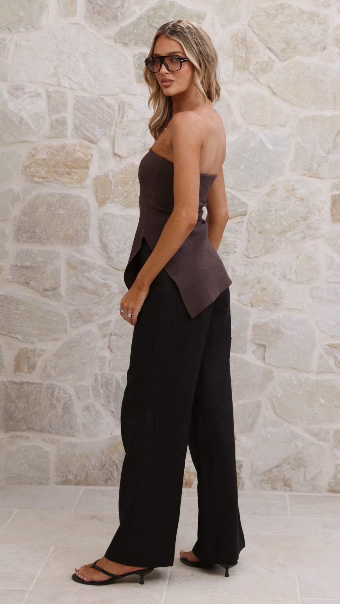 Jaylani High Waisted Wide Leg Lined Linen Trousers – Black – view 11