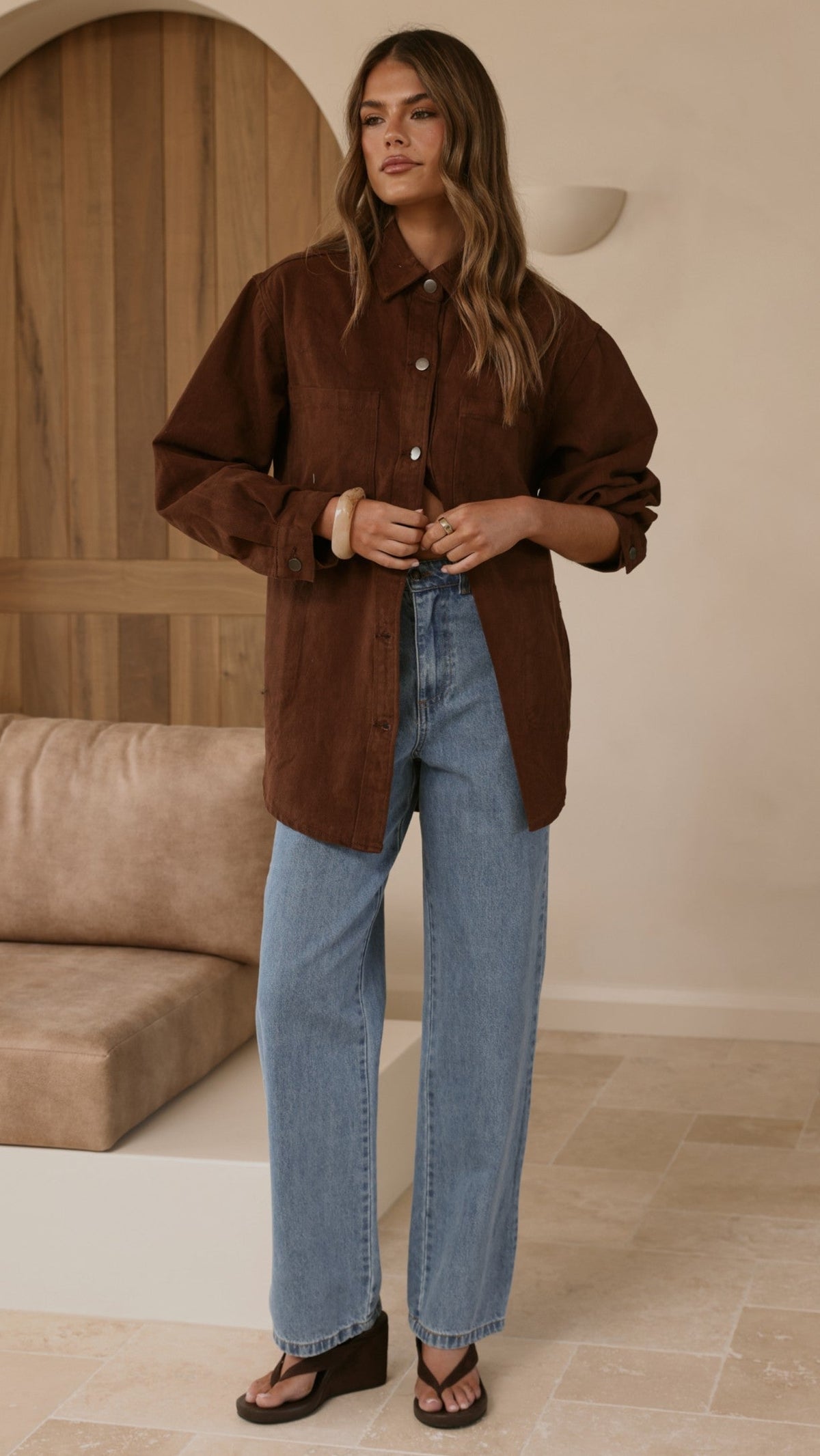 Dixon Oversized Longline Jacket with Hidden Side Pockets – Chocolate – view 5