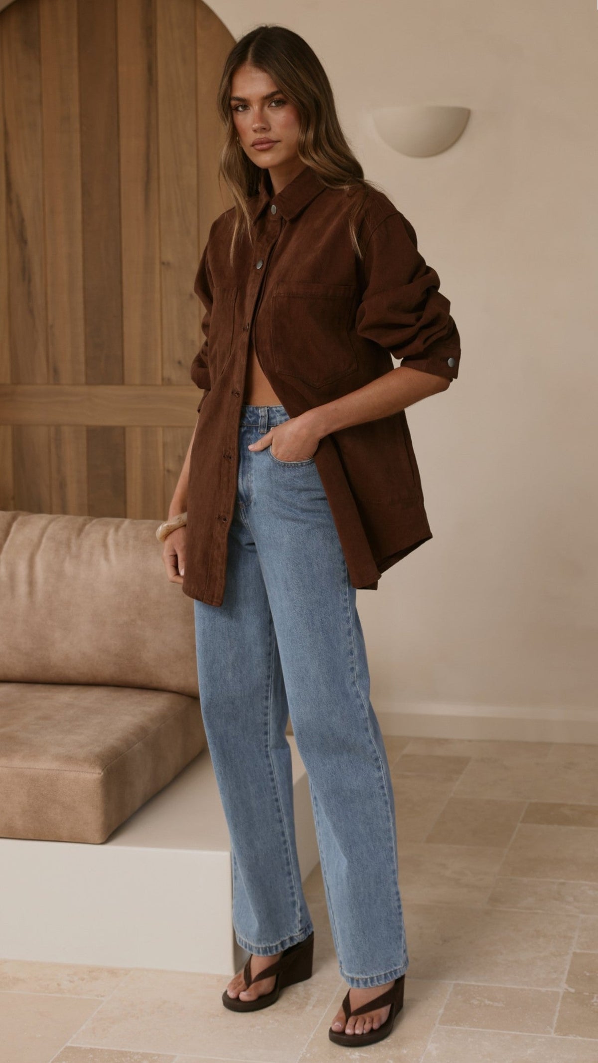 Dixon Oversized Longline Jacket with Hidden Side Pockets – Chocolate – view 7