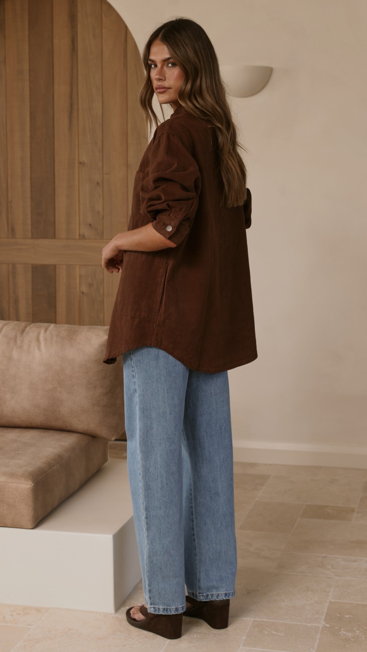 Dixon Oversized Longline Jacket with Hidden Side Pockets – Chocolate – view 8