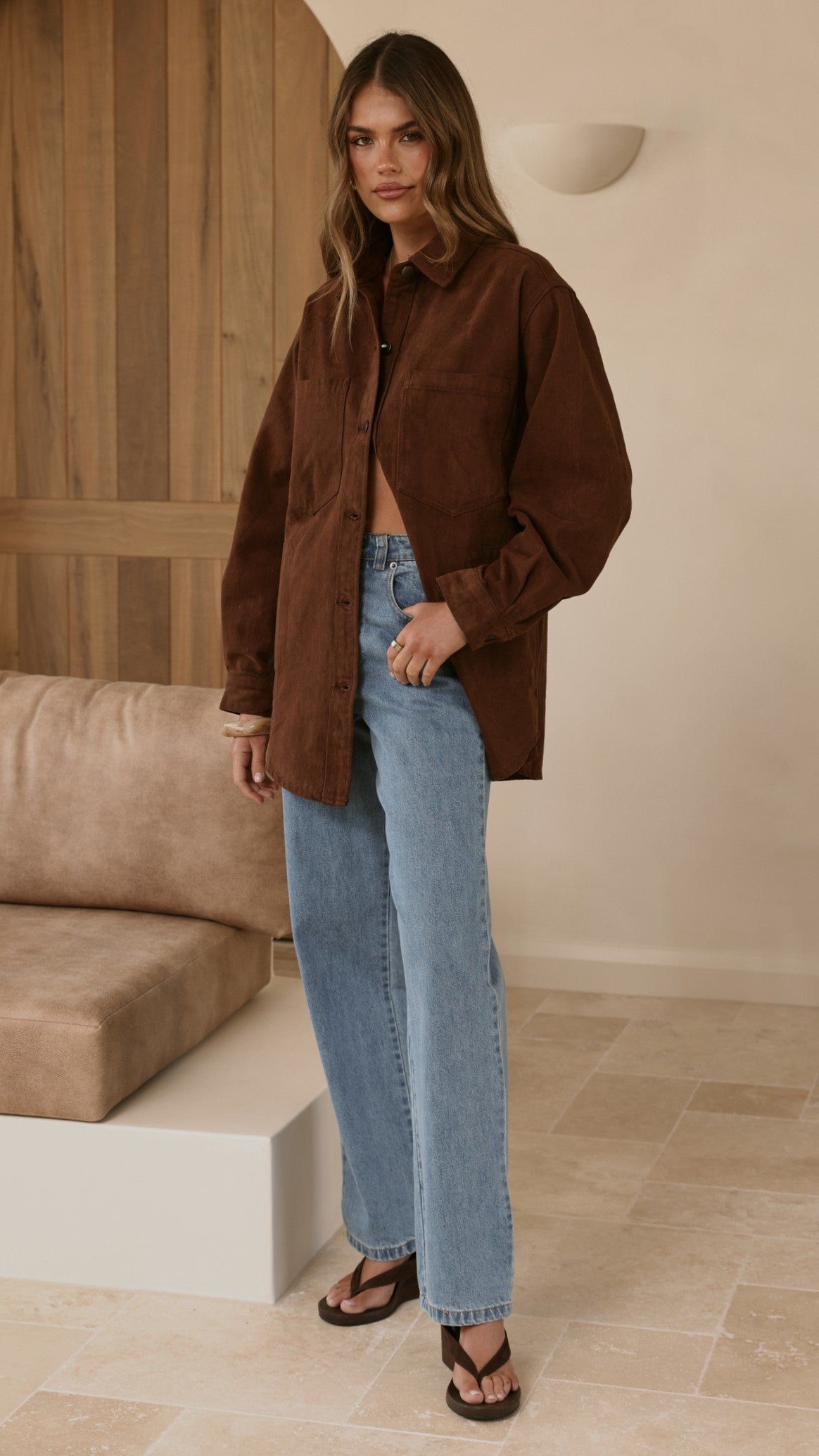 Dixon Oversized Longline Jacket with Hidden Side Pockets – Chocolate – view 9