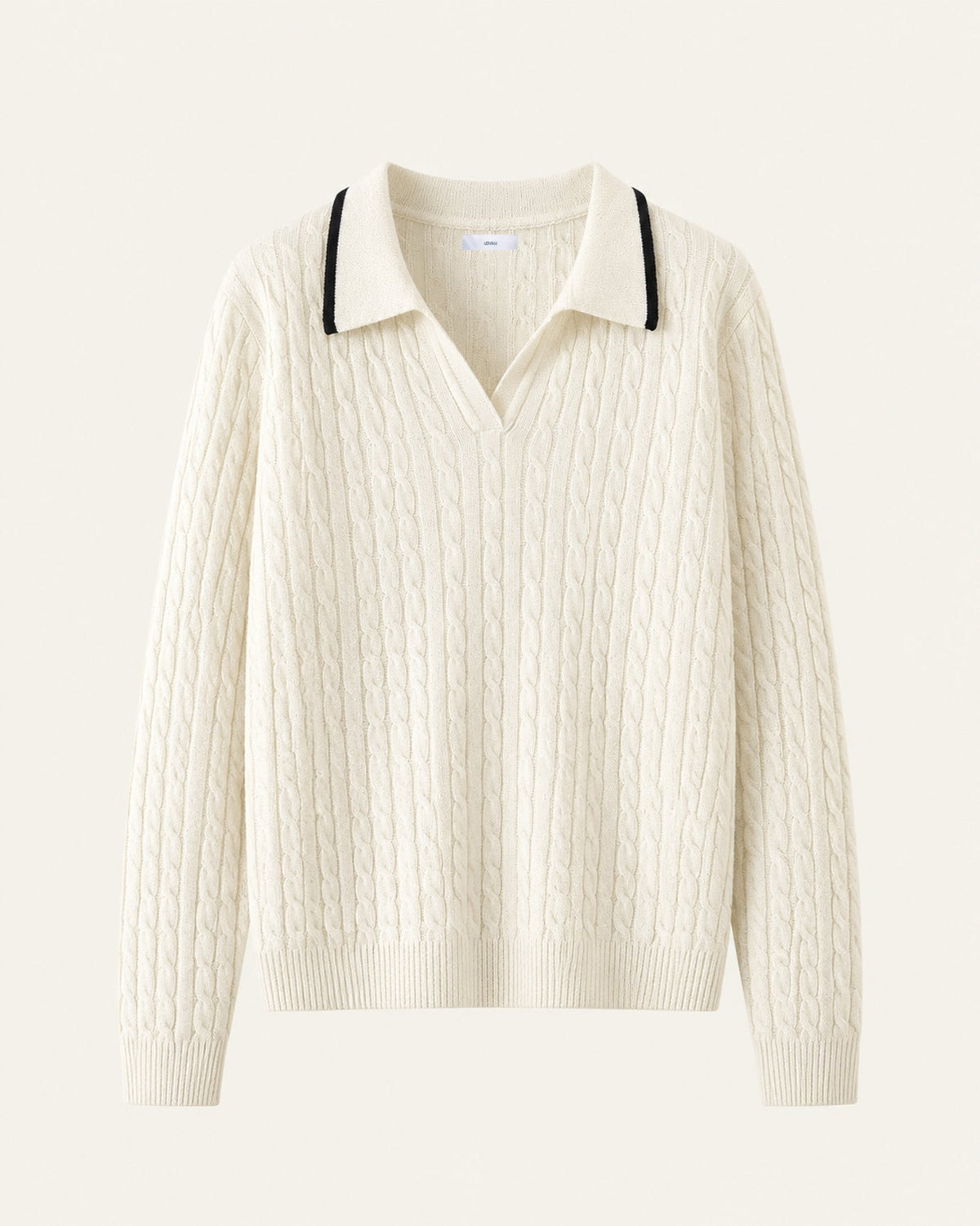 Relaxed Fit Cable Knit Cashmere Polo Collar Jumper – view 6