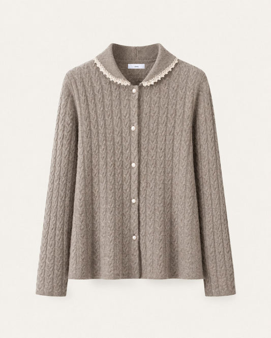 Pure Cashmere Cable Knit Cardigan with Peter Pan Collar