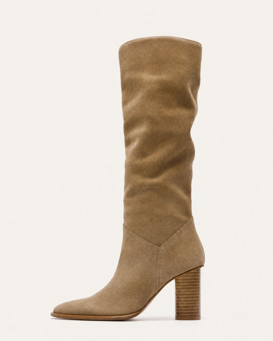 Kira Pull-On Square Toe Cowhide Leather Knee-High Boots