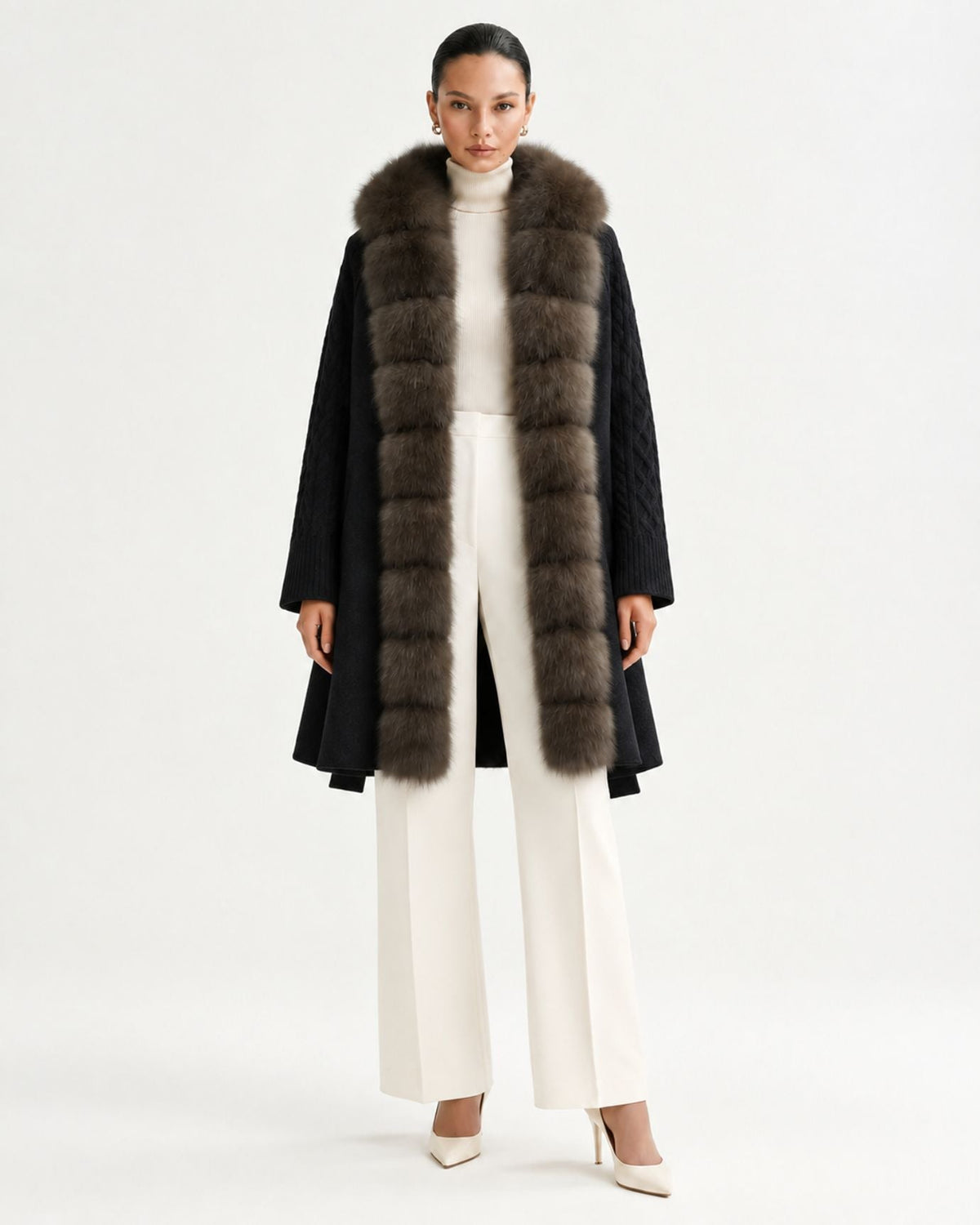 Zira Belted Long Wool Coat with Front Placket Trim – view 7