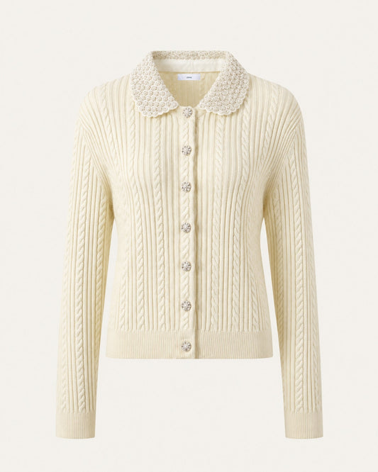French Style V-Neck Cardigan with Mother-of-Pearl Buttons