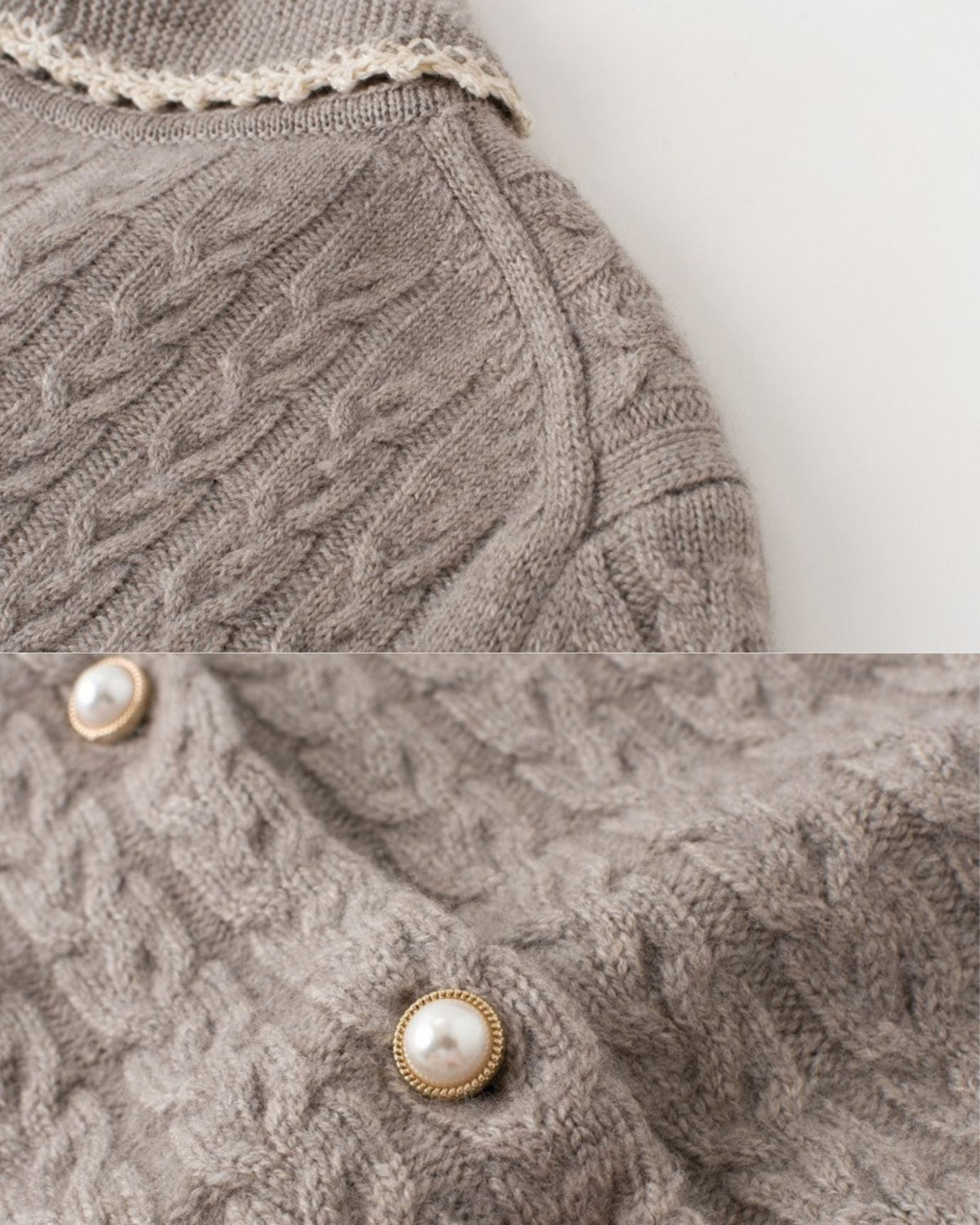 Pure Cashmere Cable Knit Cardigan with Peter Pan Collar – view 6