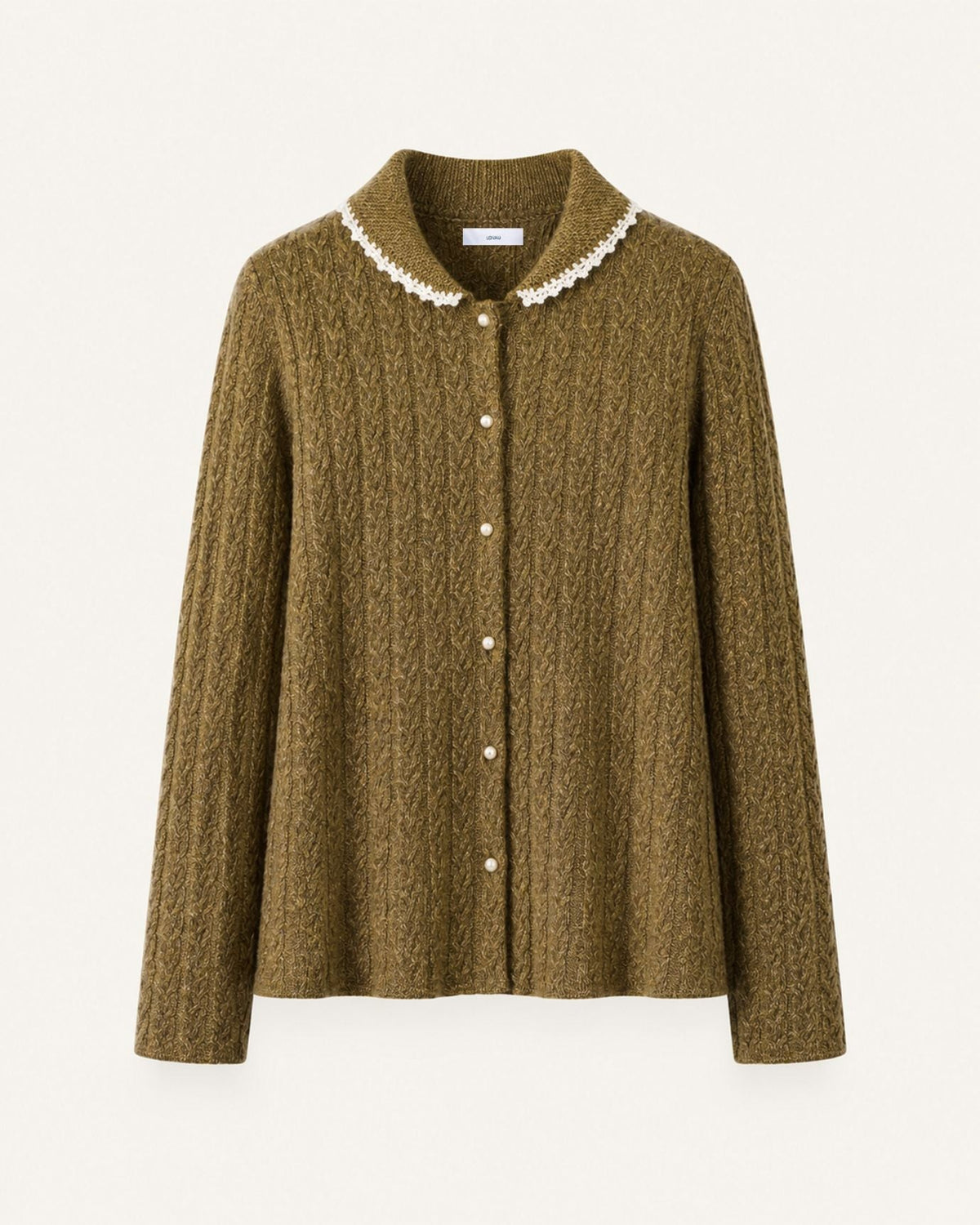 Pure Cashmere Cable Knit Cardigan with Peter Pan Collar – view 7
