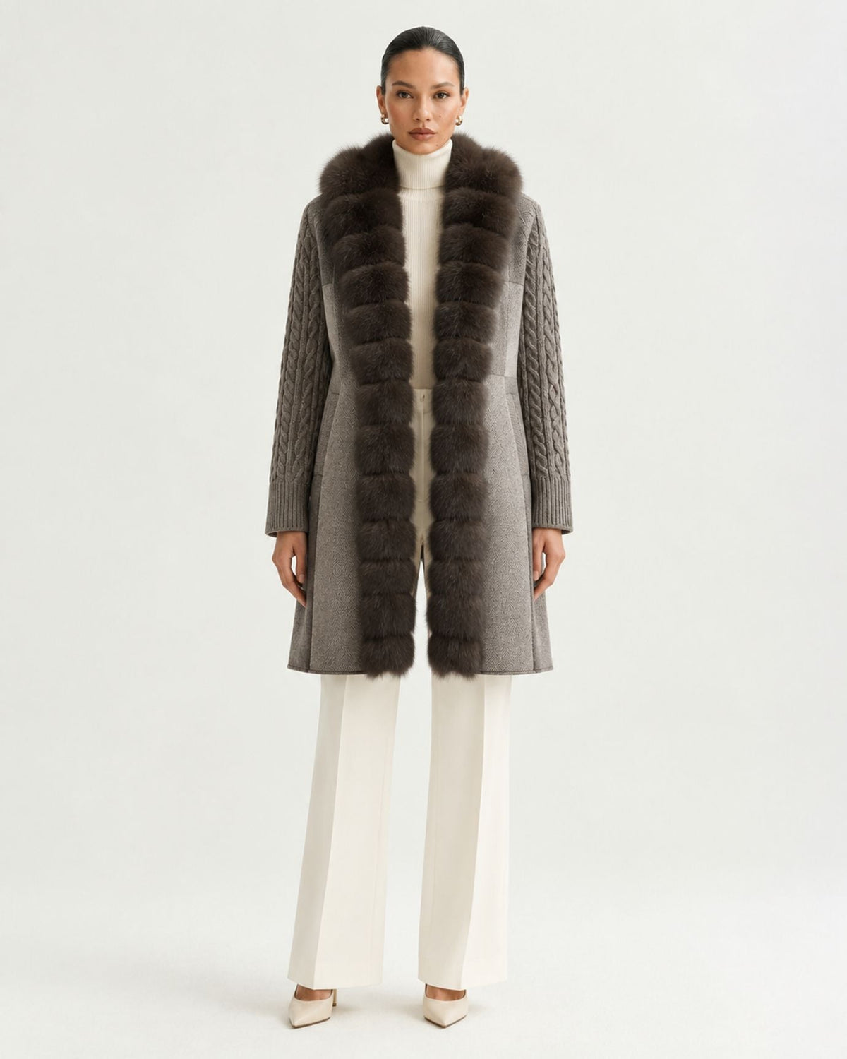 Zira Belted Long Wool Coat with Front Placket Trim – view 12