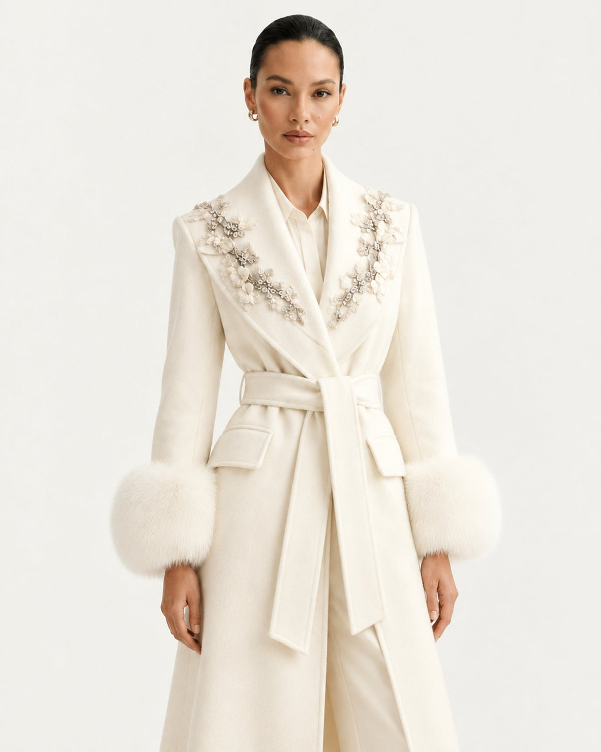 Hamptons Long Wool Cashmere Coat with Embellished Collar – view 24